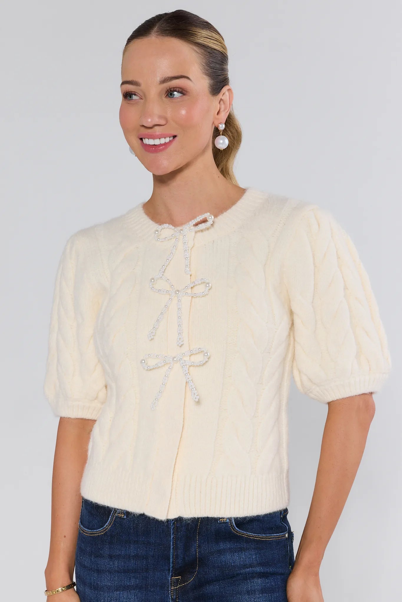 Priscilla Cable-Knit Bow Sweater