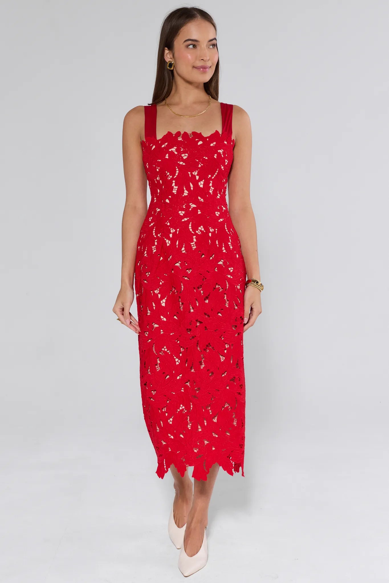 Liana Red Lace Midi Dress