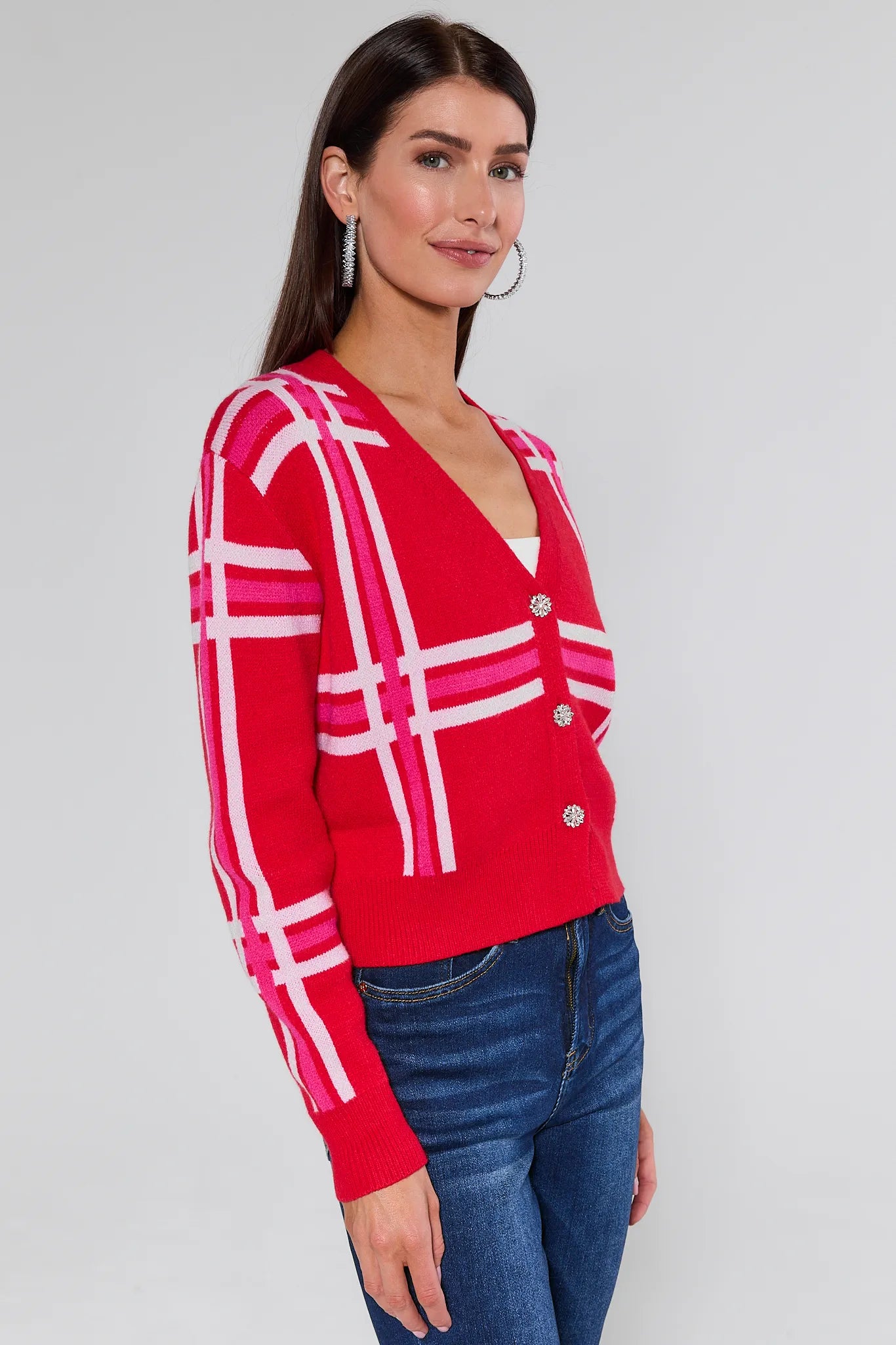 Juliette Red Plaid Knit Cardigan