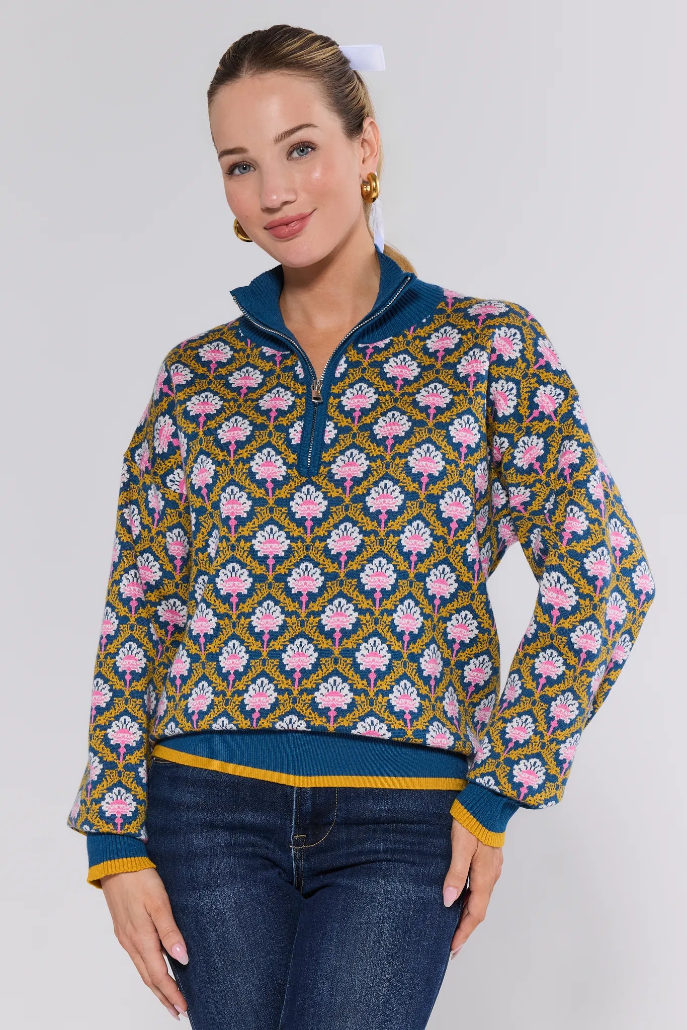 Janie Teal Abstract Sweater | Avara