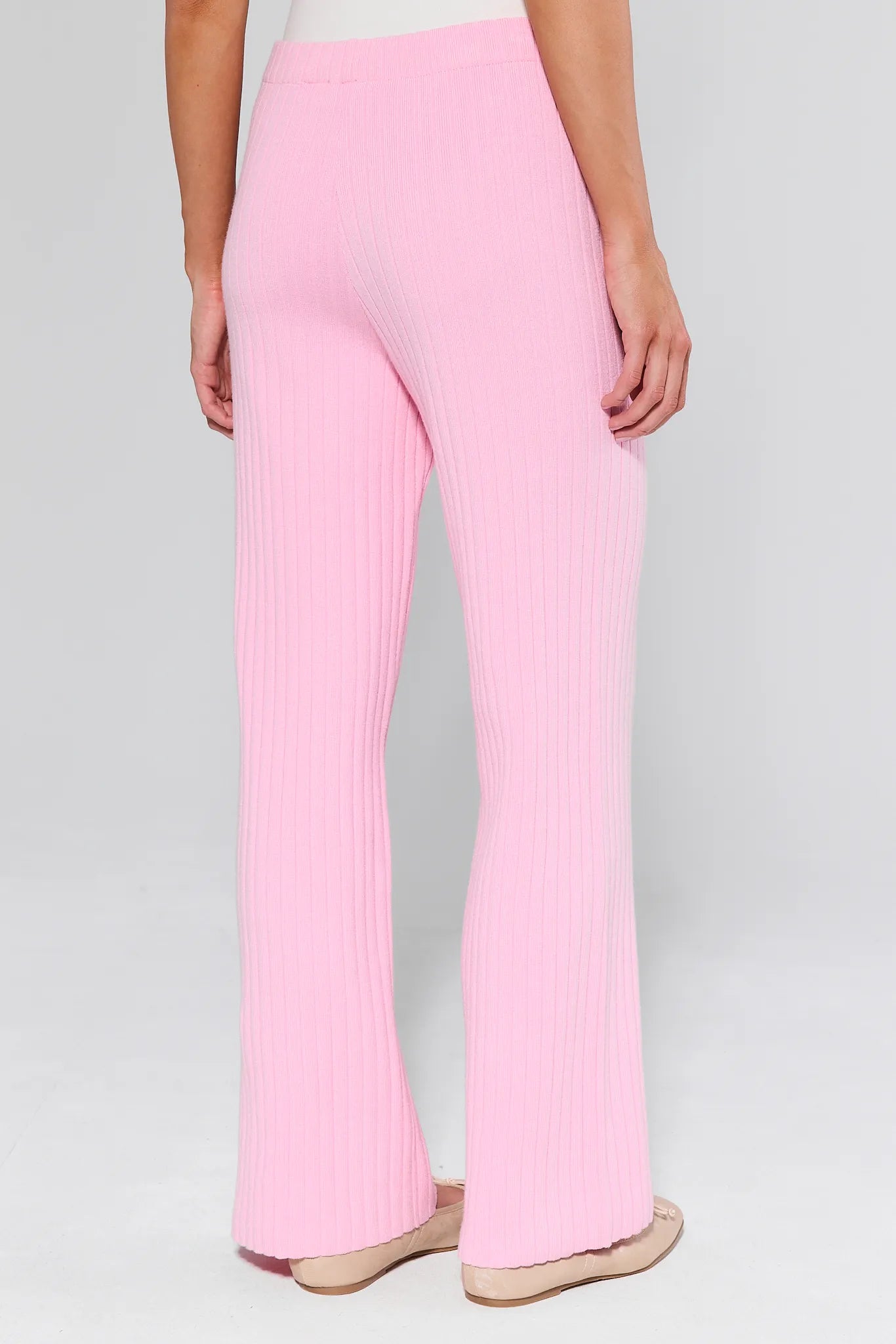 Brianna Pink Ribbed Pants on a gray background