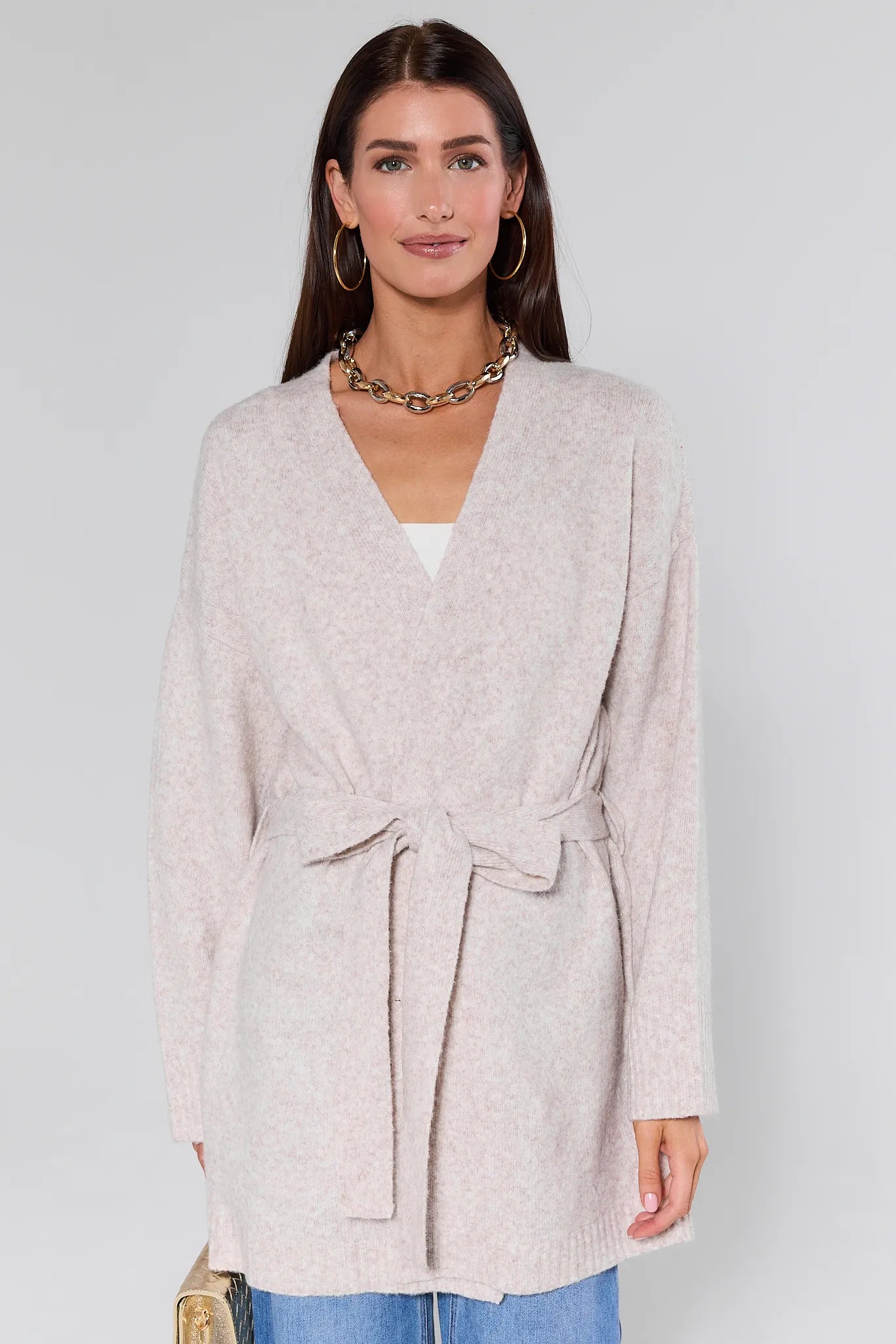 HYEON ワッフルカーディガン／pink beige Tinley Gray Wrap Cardigan | Avara