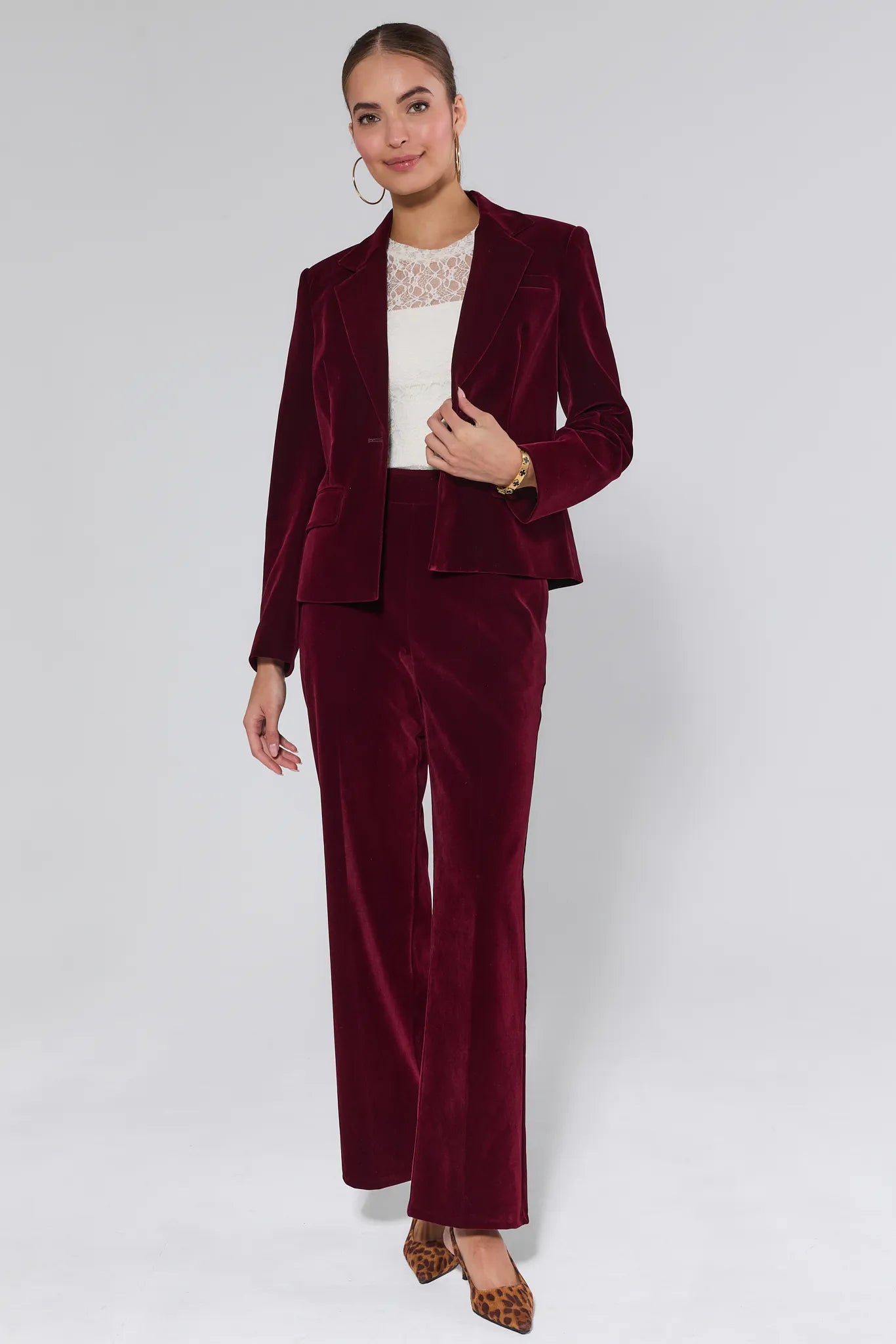 Evie Cranberry Velvet Blazer