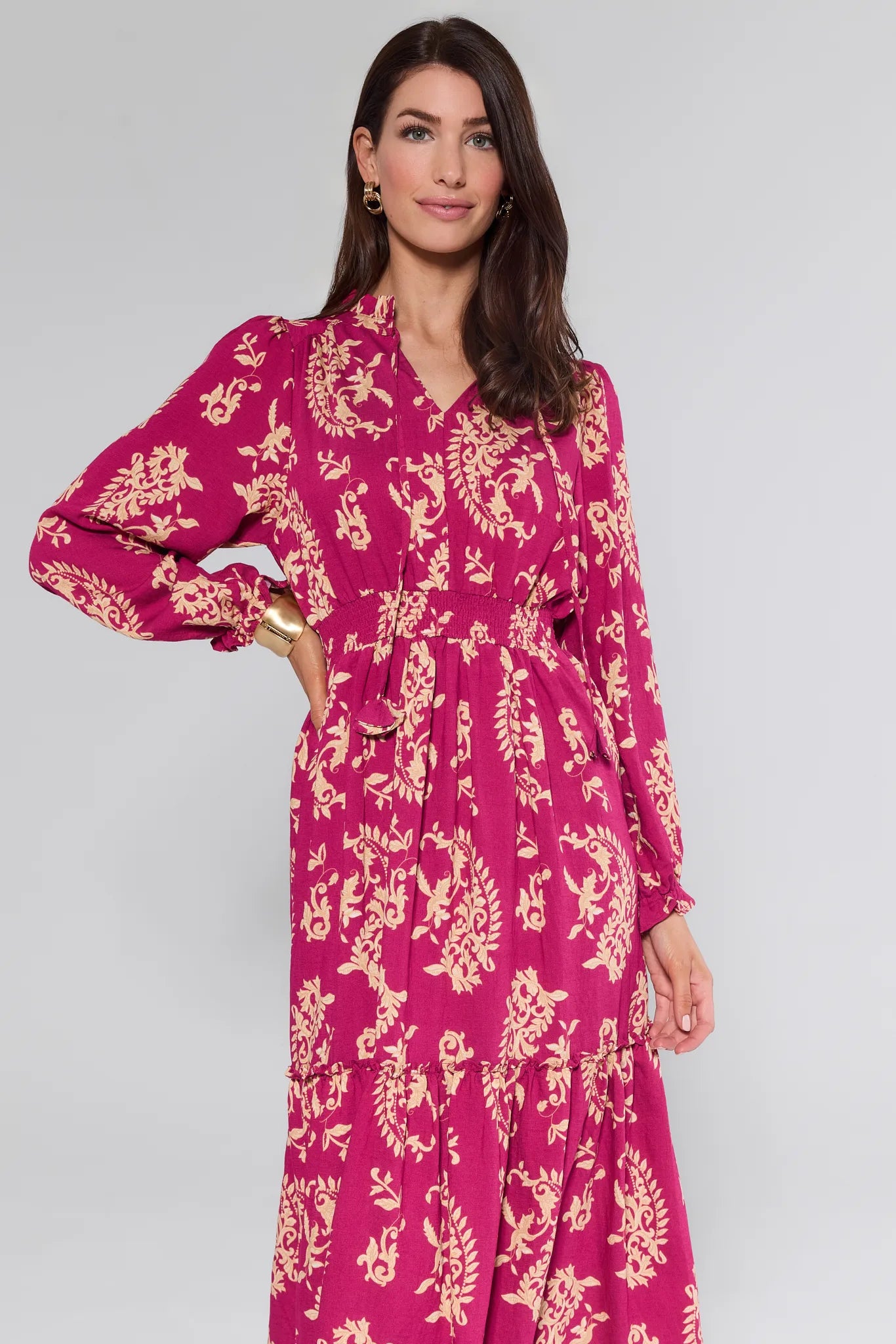fitted lace wedding dress Sabine Pink Paisley Midi Dress