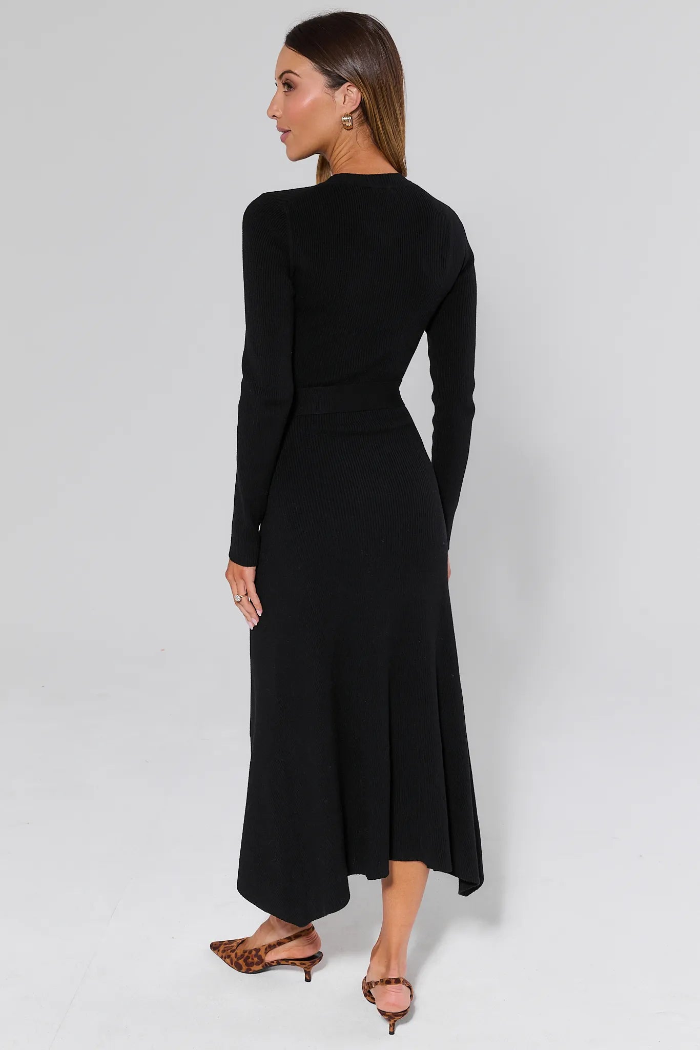 Massey Black Knit Midi Dress on white background