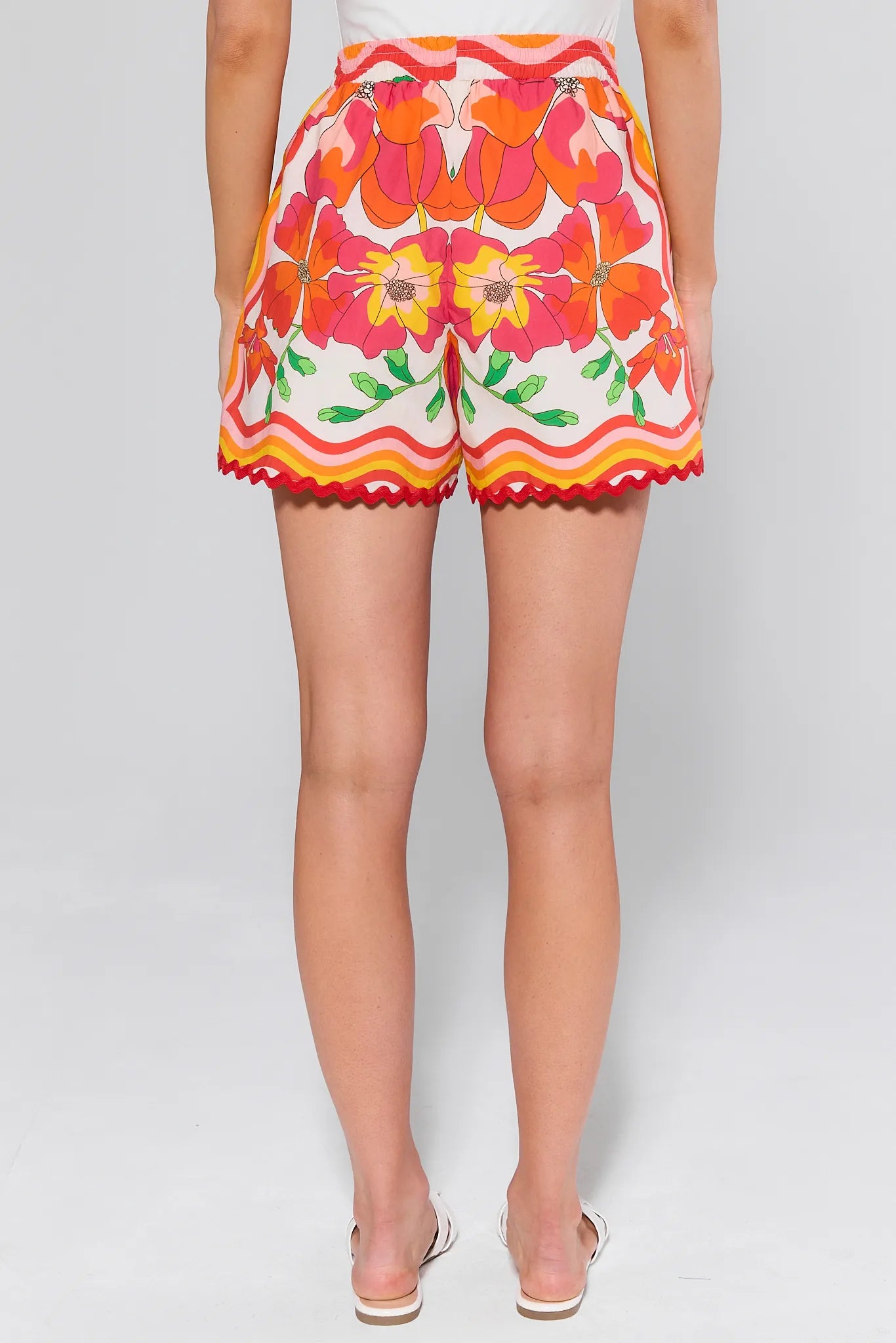 Melissa Orange Printed Drawstring Shorts with a white background