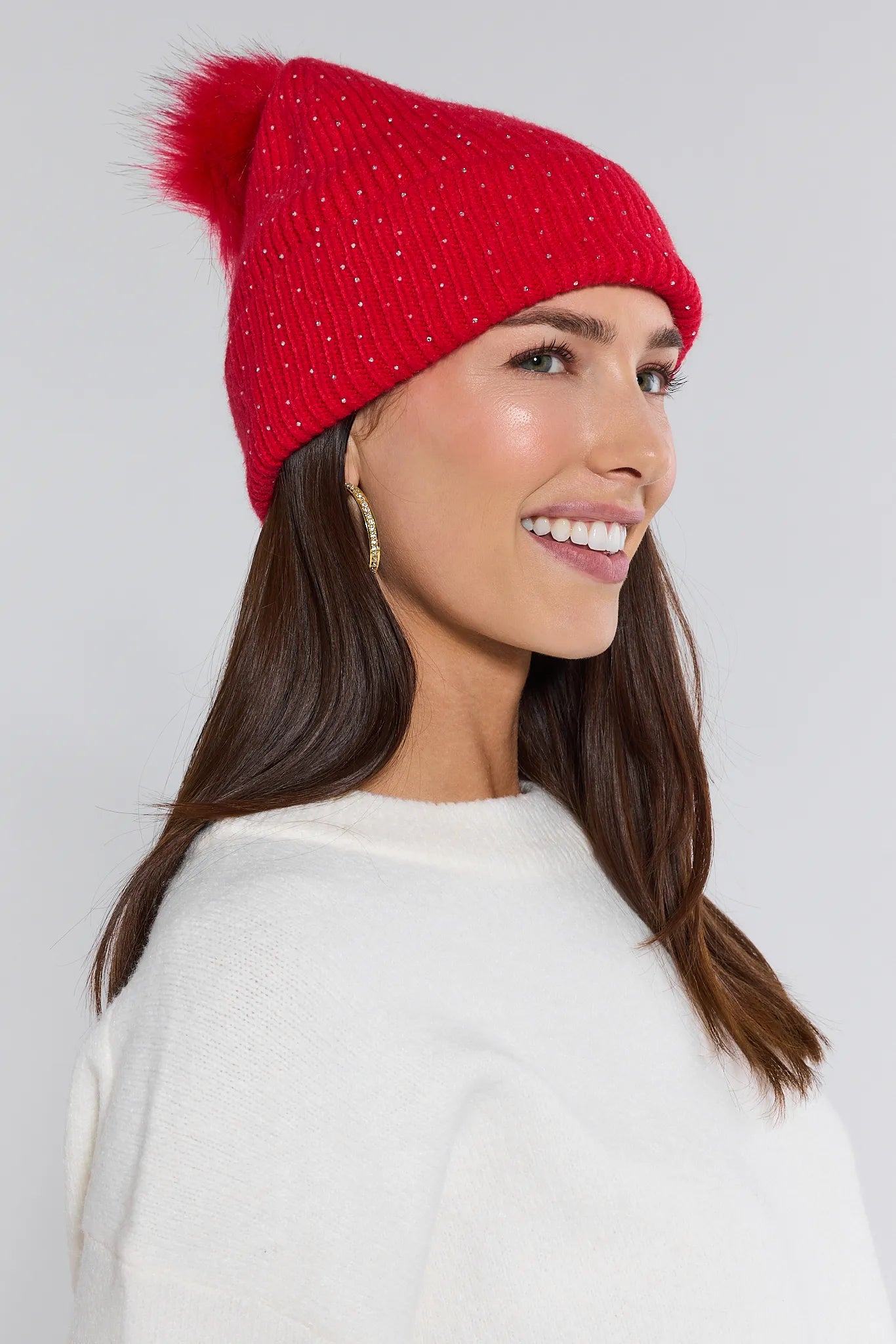 Natalia Red Pom Pom Beanie