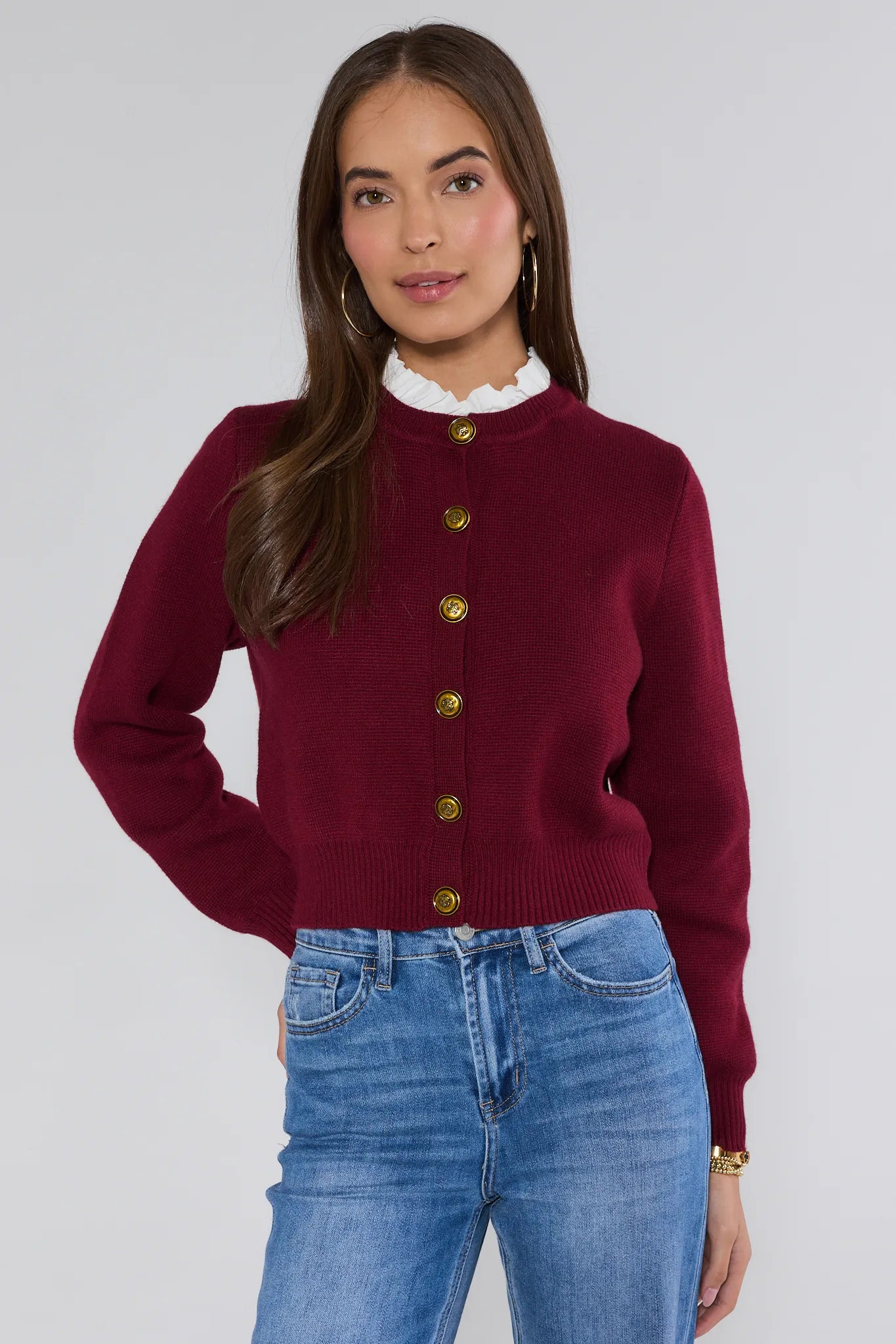 Bridgette Burgundy Ruffle Cardigan