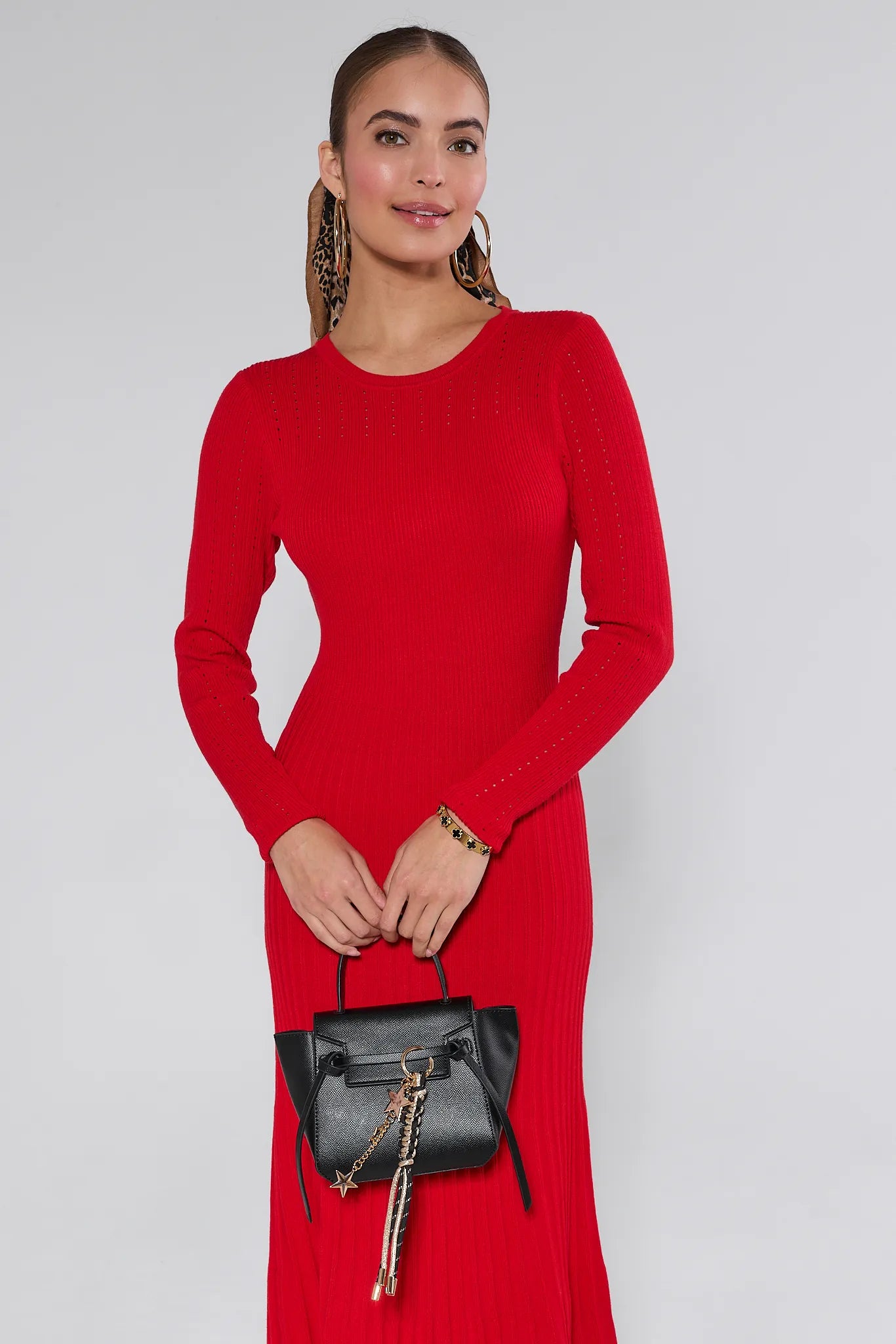 Lena Red Knit Midi Dress