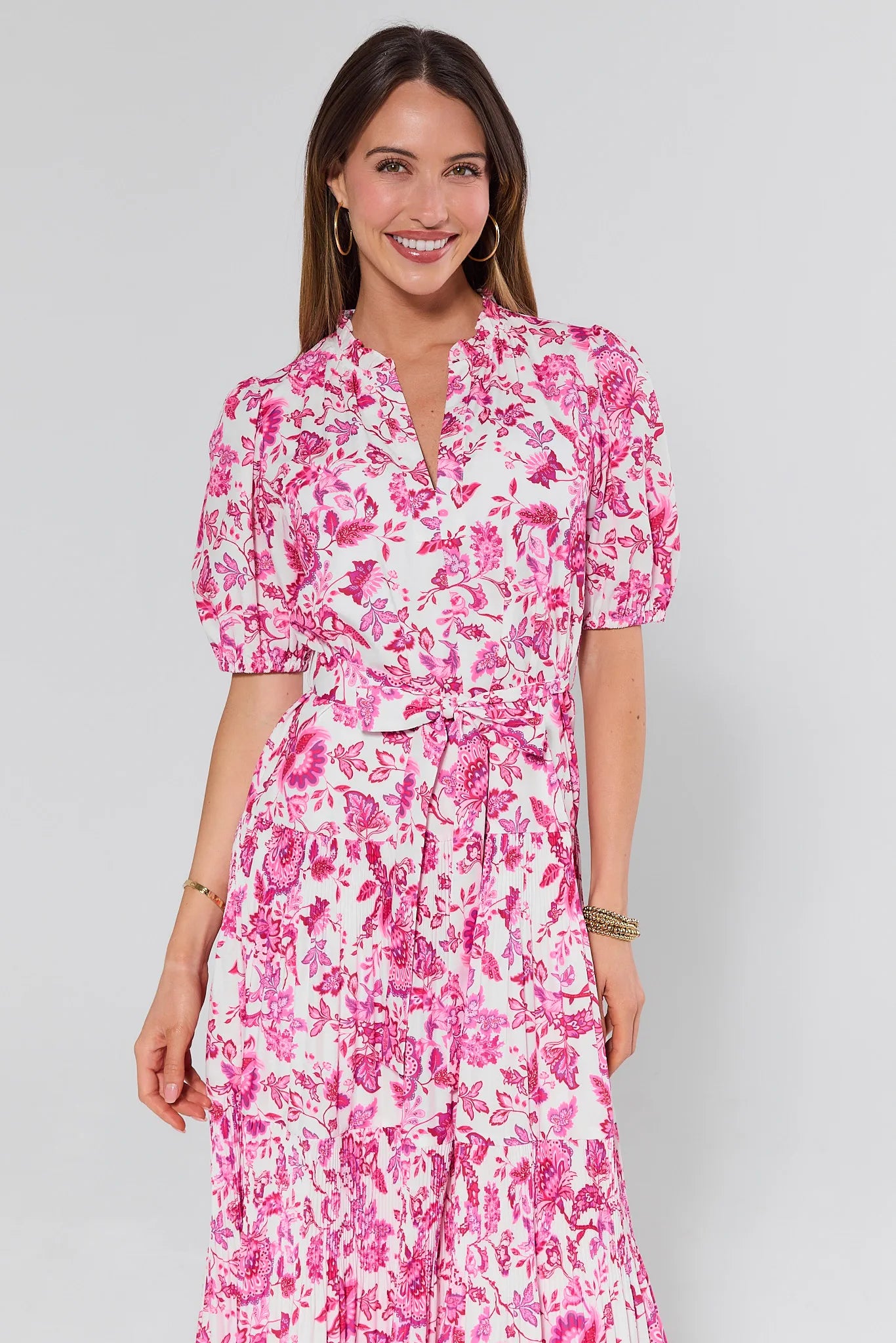 pink floral dress midi Light Pink Floral Pleated Bustier Midi Dress | Womens | Medium (Available in XXL, XS, S, L, XL) | 100% Polyester