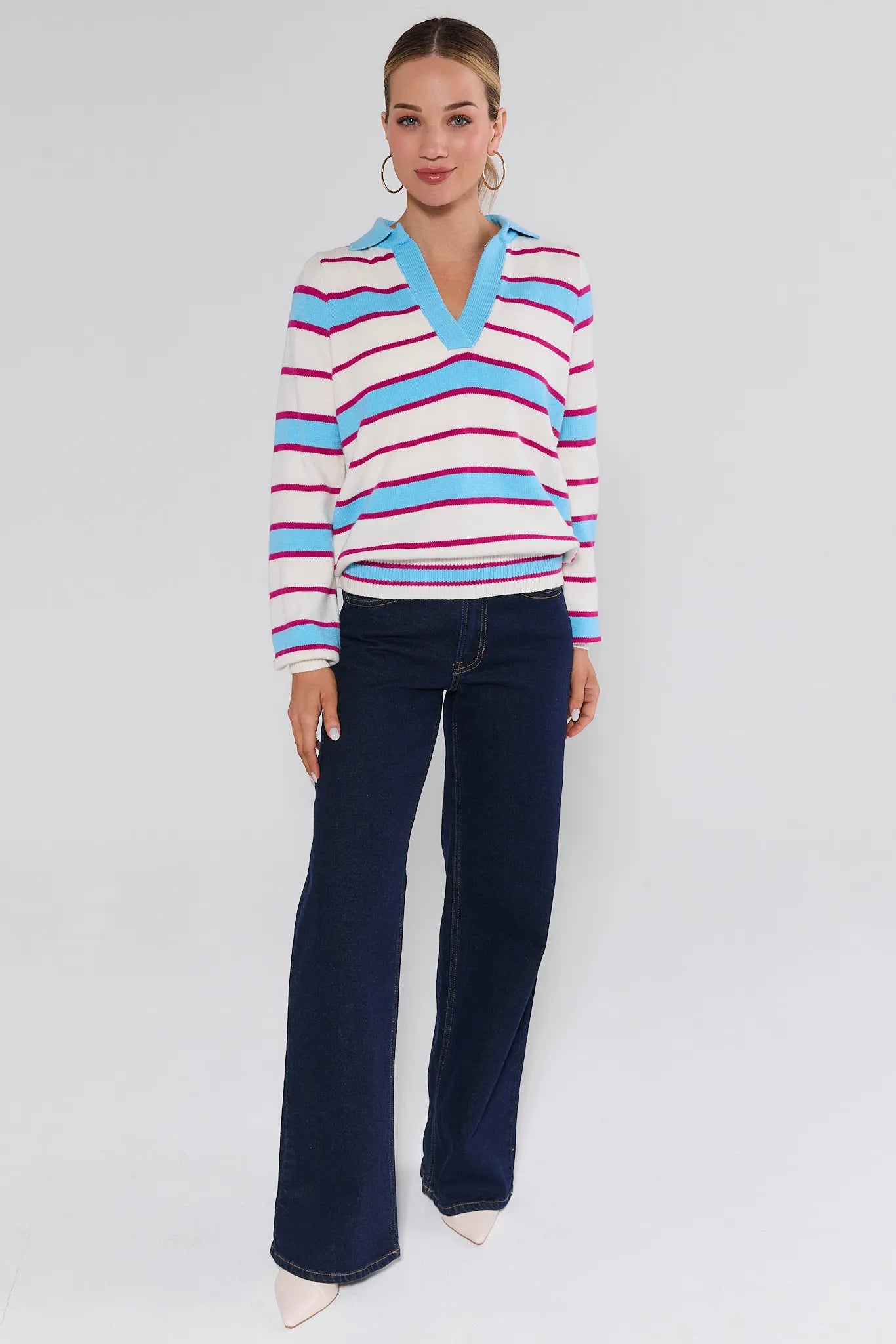 Lucy Striped Knit Polo Sweater