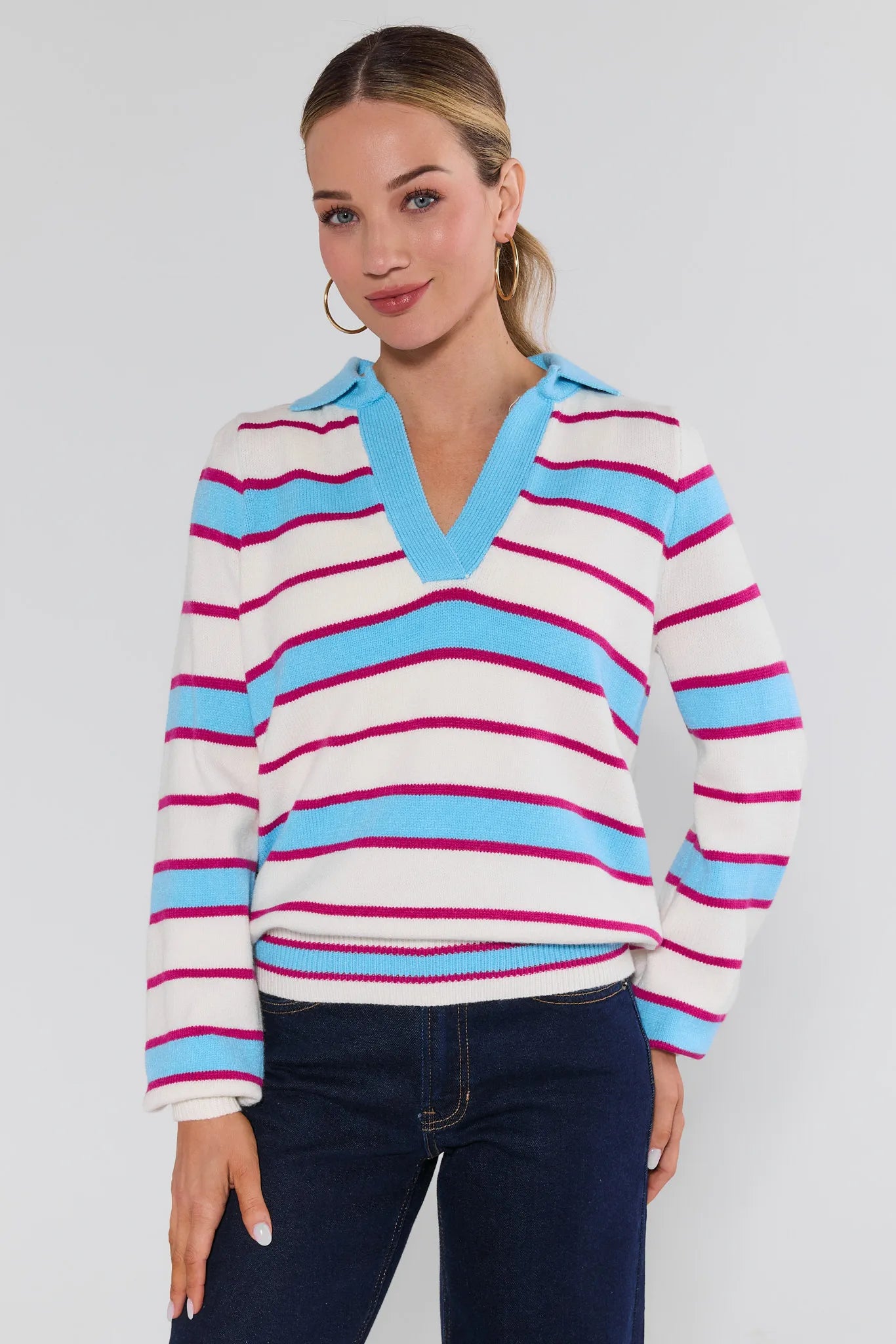 Lucy Striped Knit Polo Sweater