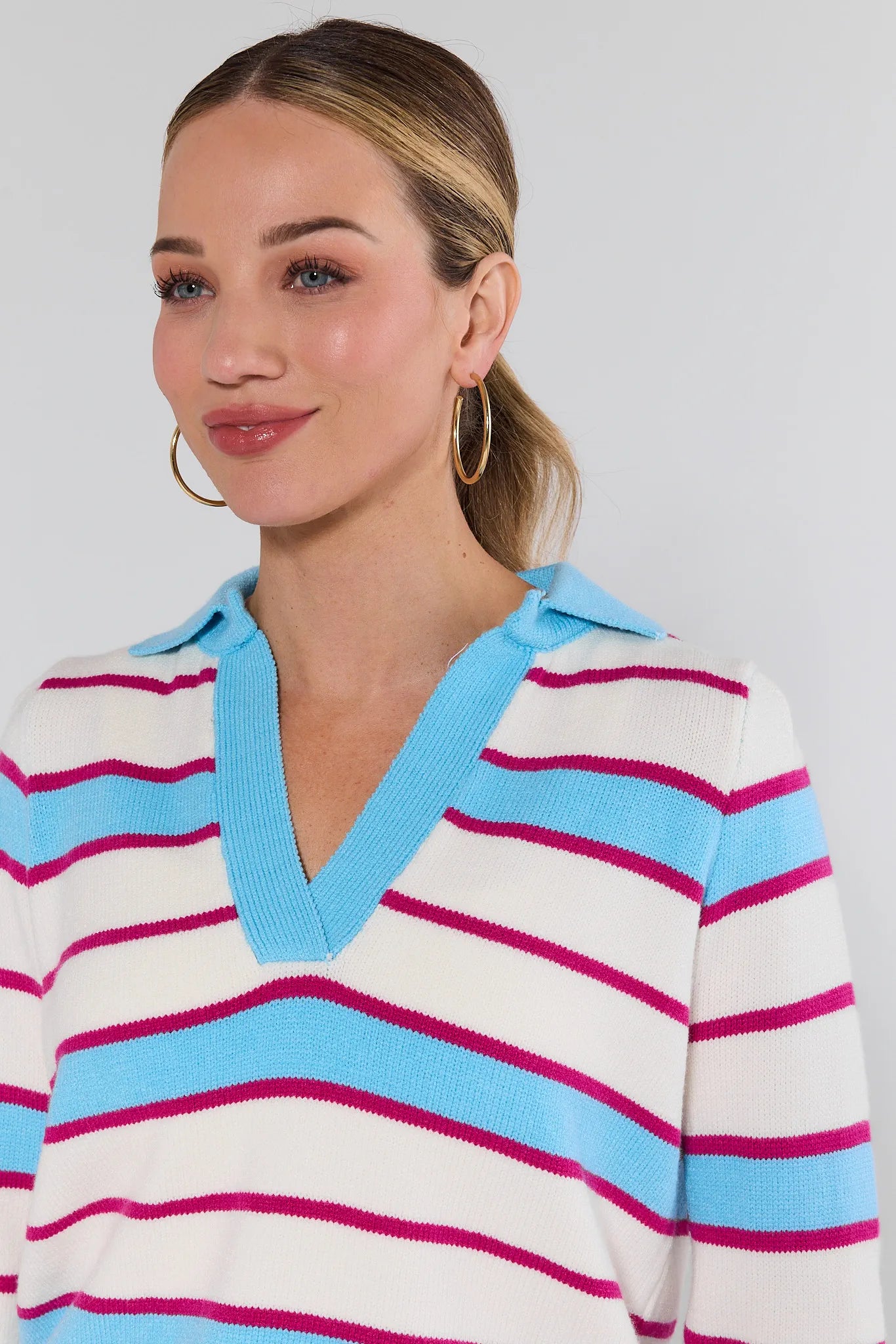 Lucy Striped Knit Polo Sweater