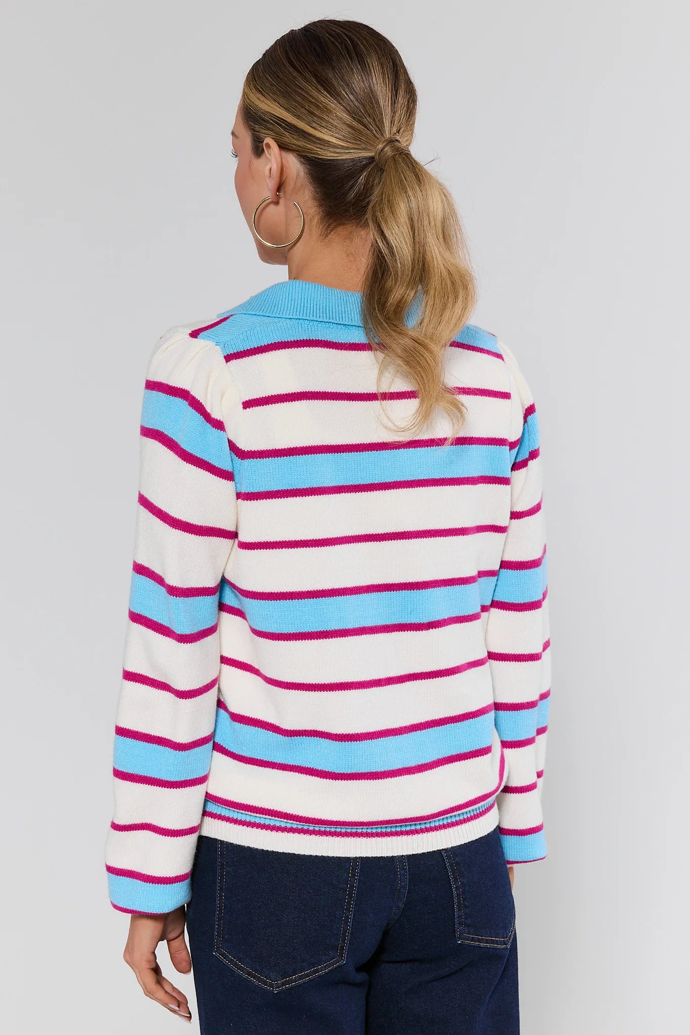 Lucy Striped Knit Polo Sweater
