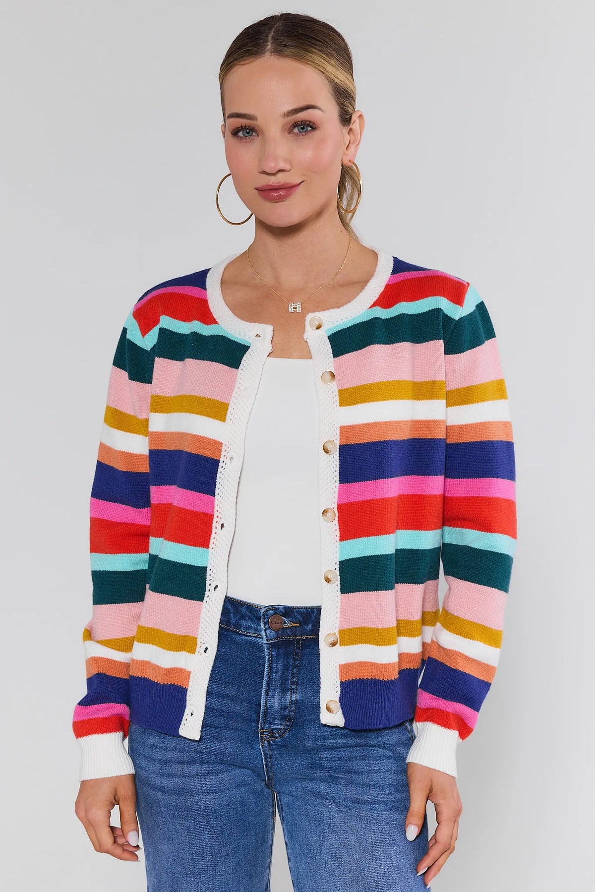 Cardigan Femme Rayé Multicolore Belle Dee Jour - Taille XL - 100% Acrylique - Occasion Très Bon état