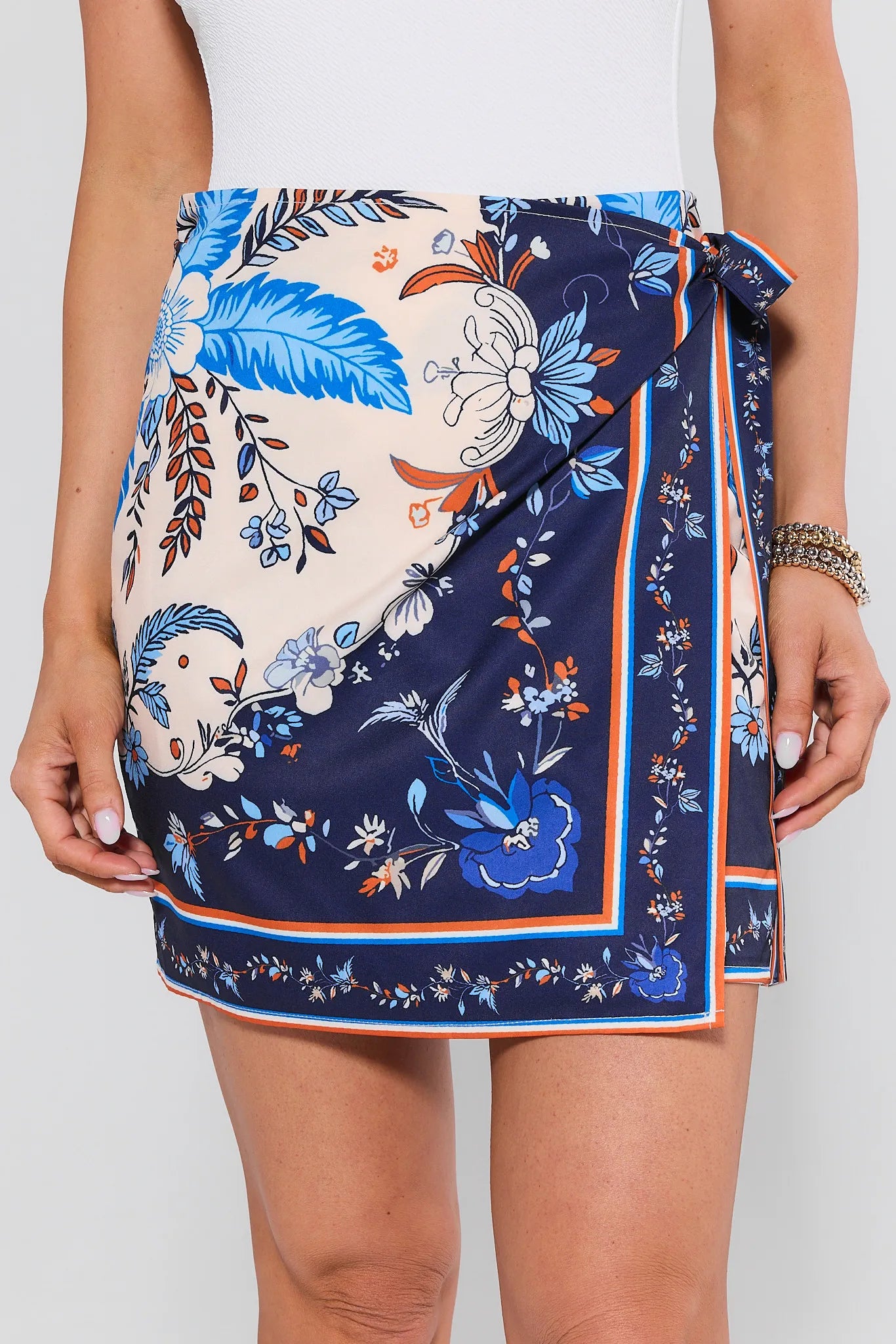 Floral patterned skirt with a white background