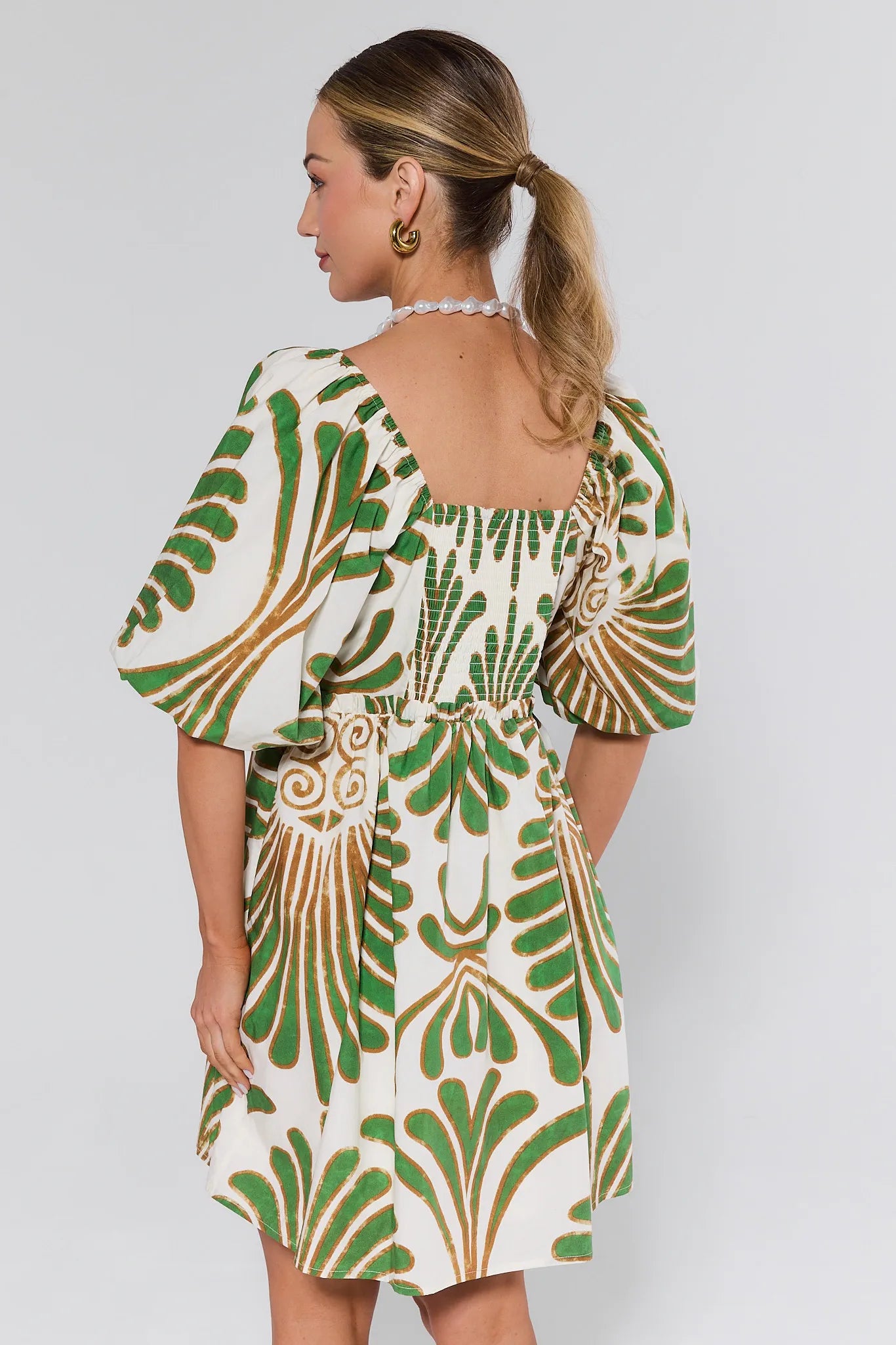 Katie Printed Puff Sleeve Short Dress