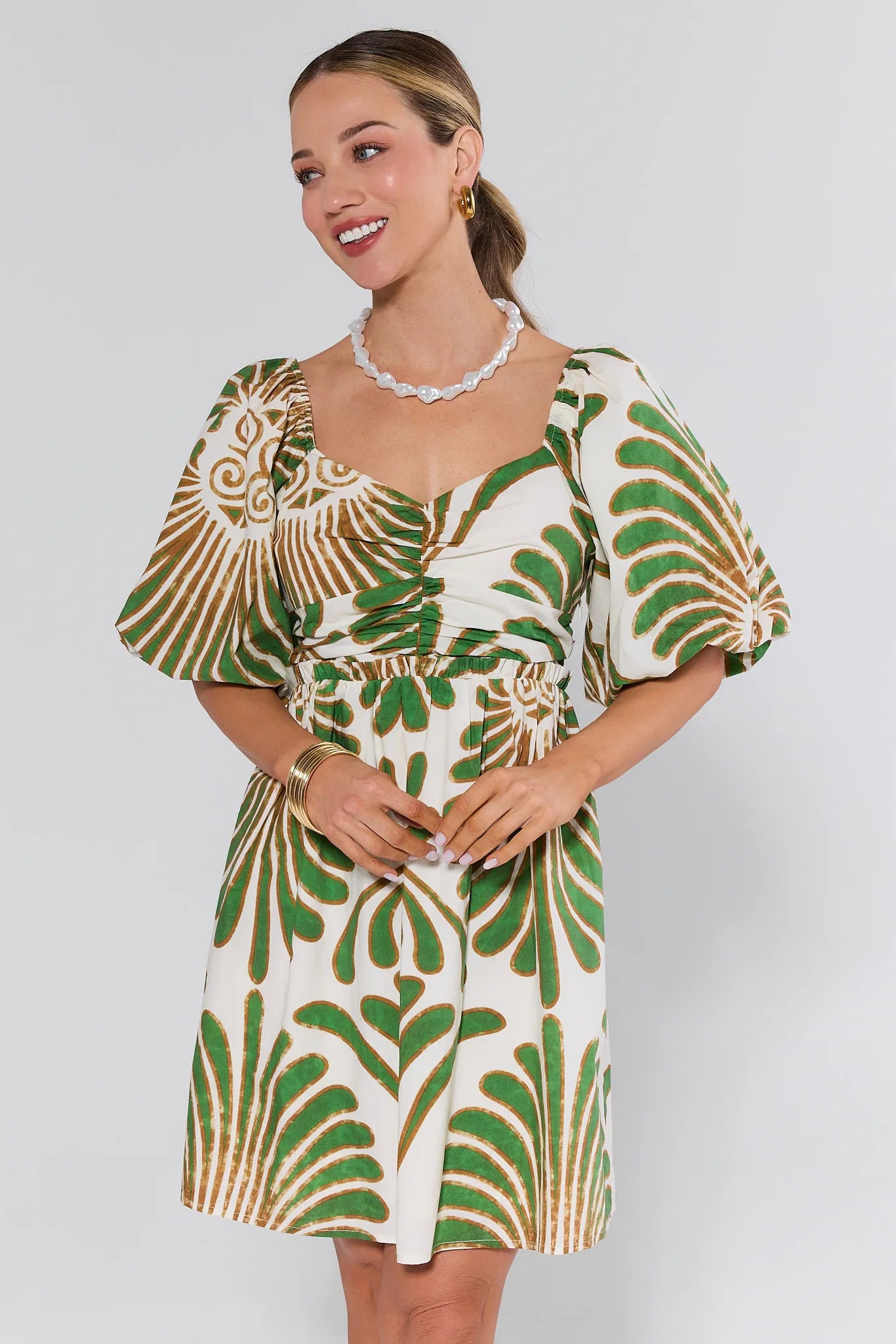 Katie Printed Puff Sleeve Short Dress