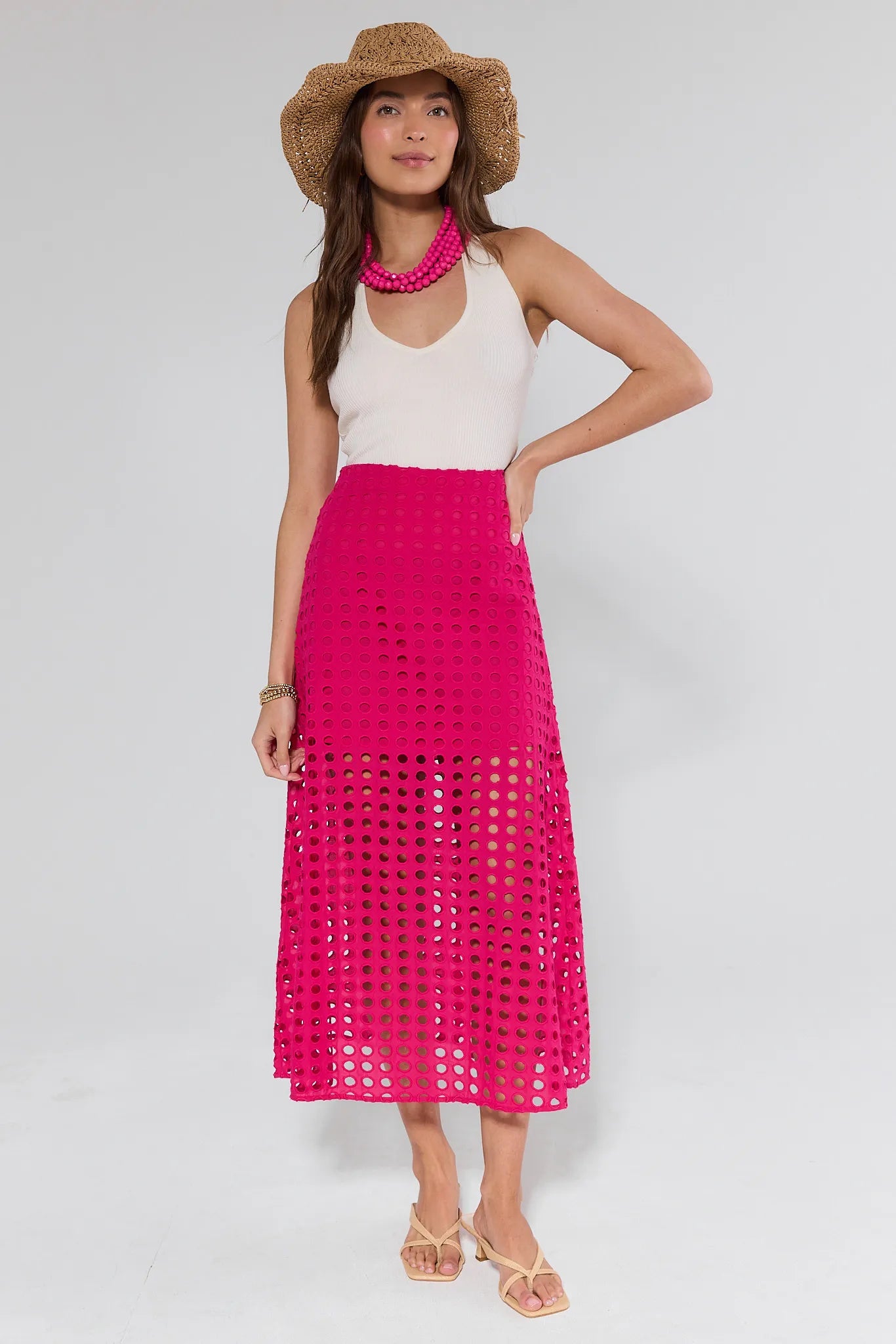 Ellie Pink Eyelet Midi Skirt