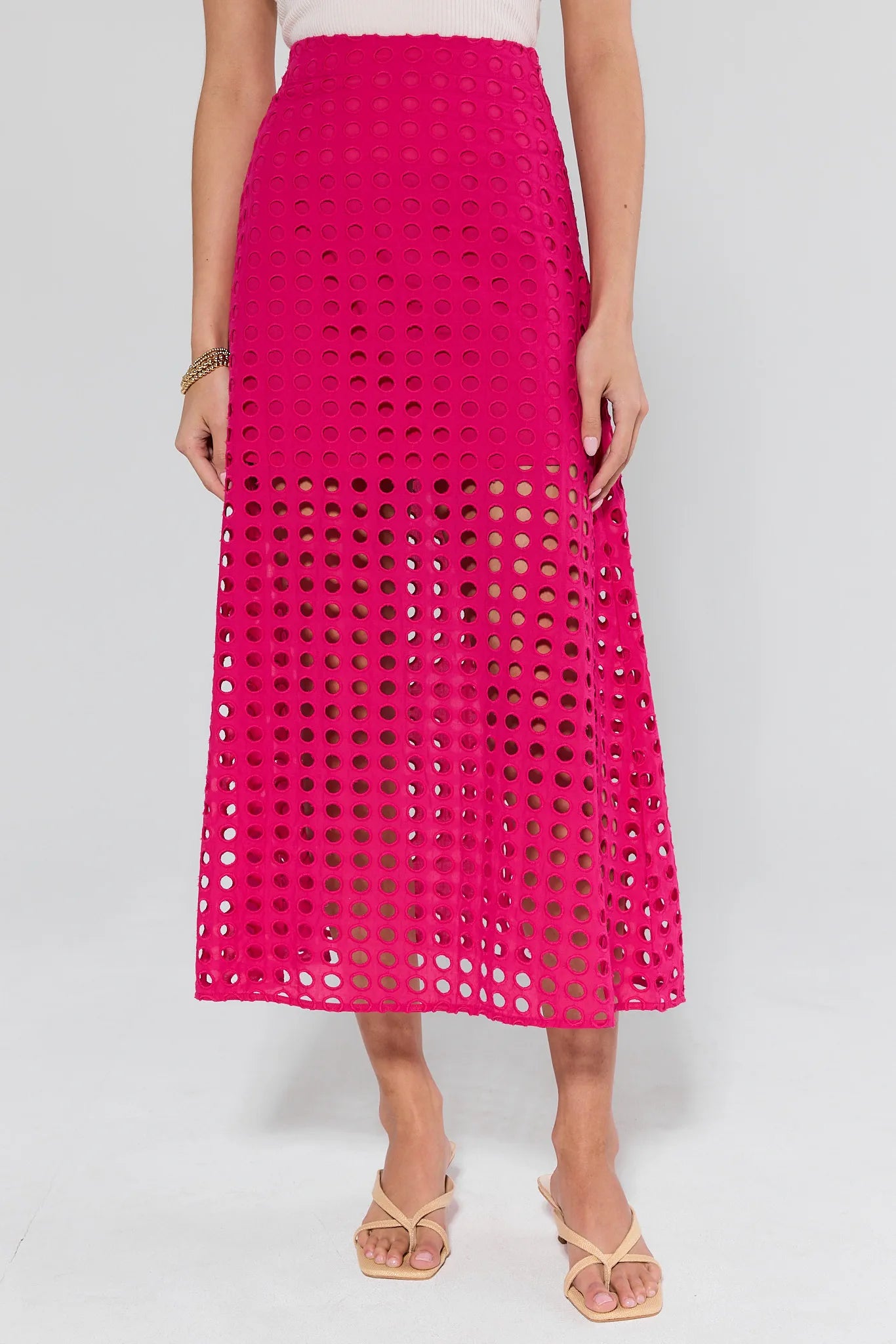 Ellie Pink Eyelet Midi Skirt