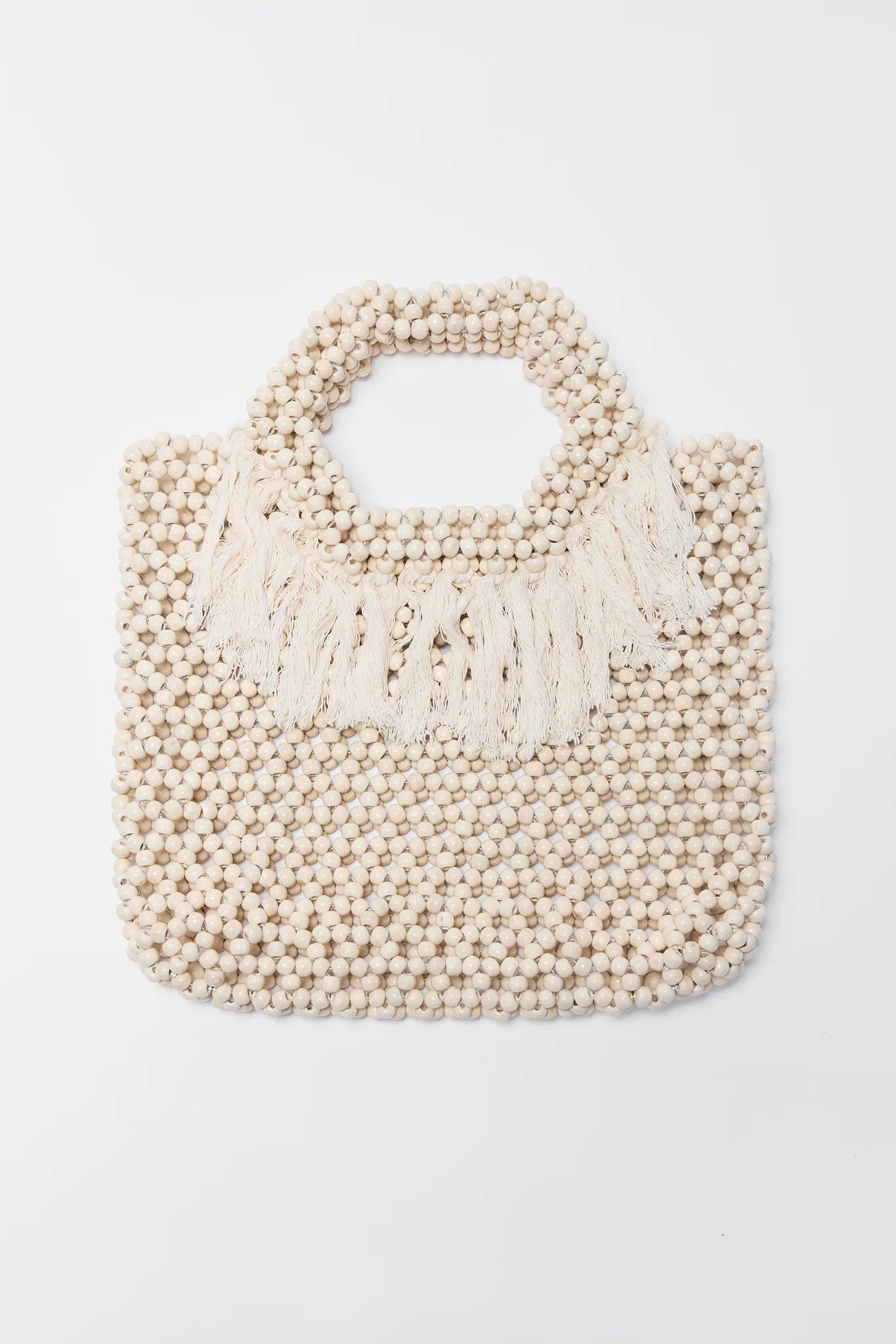 Charlotte Beaded Fringe Bag on a light gray background