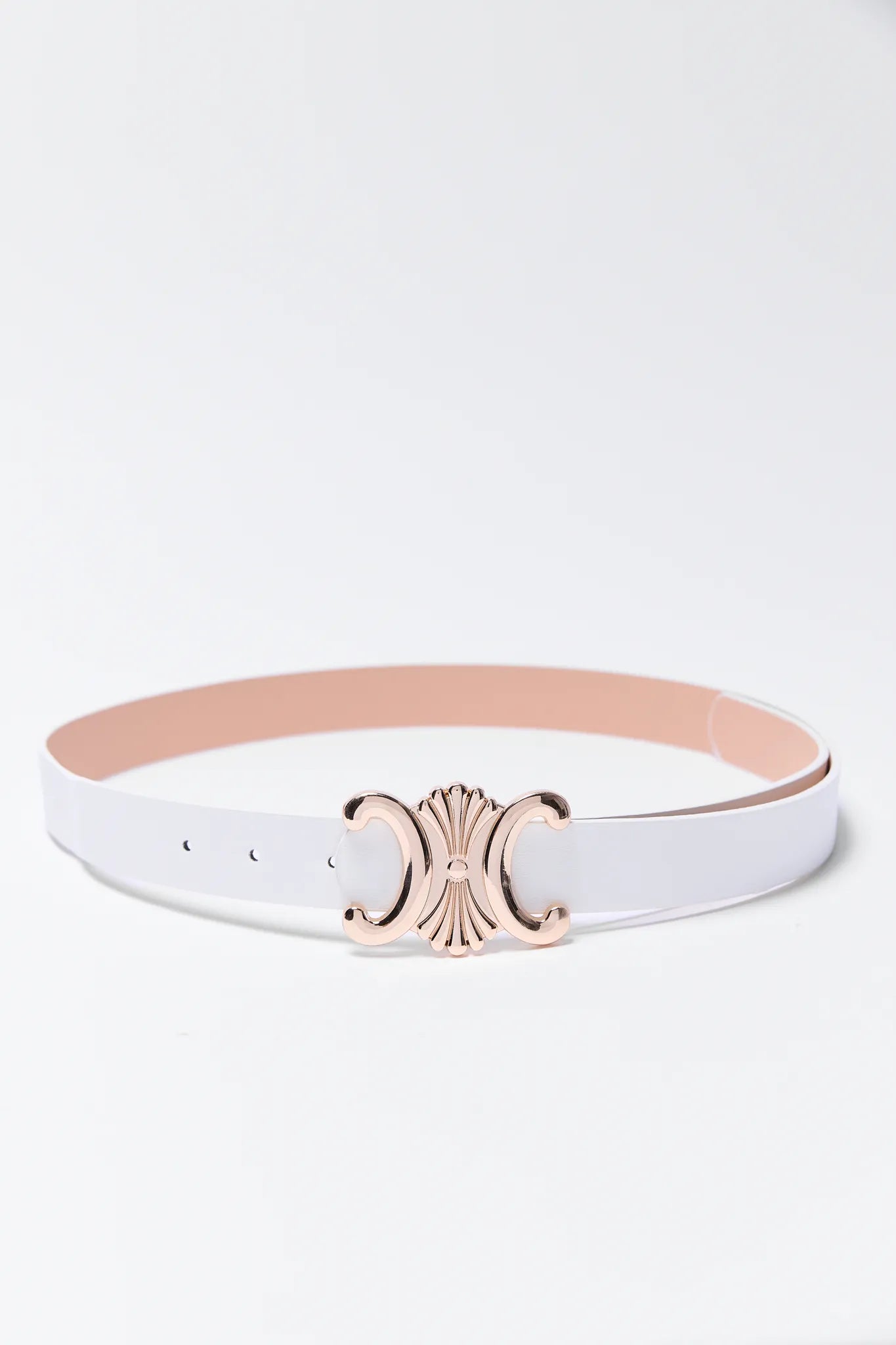 Candace White Buckle Belt on a white background