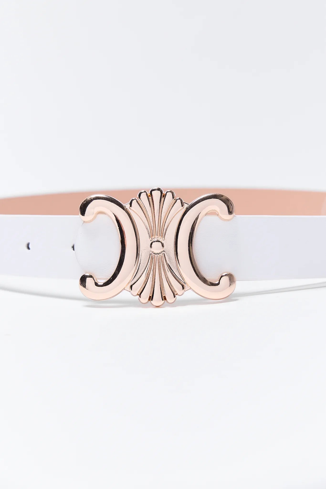 Candace White Buckle Belt on a white background