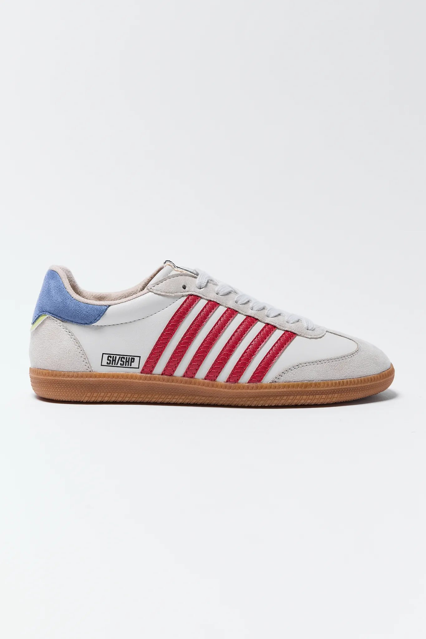 Stevie Red Striped Sneakers on white background