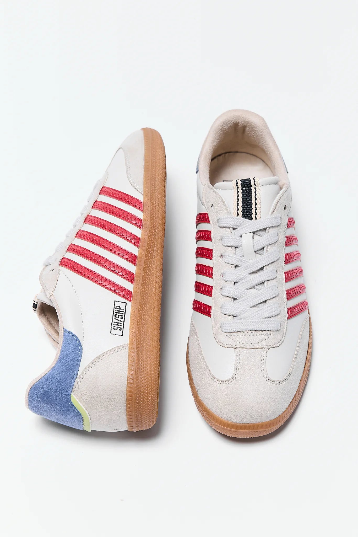 Stevie Red Striped Sneakers on white background