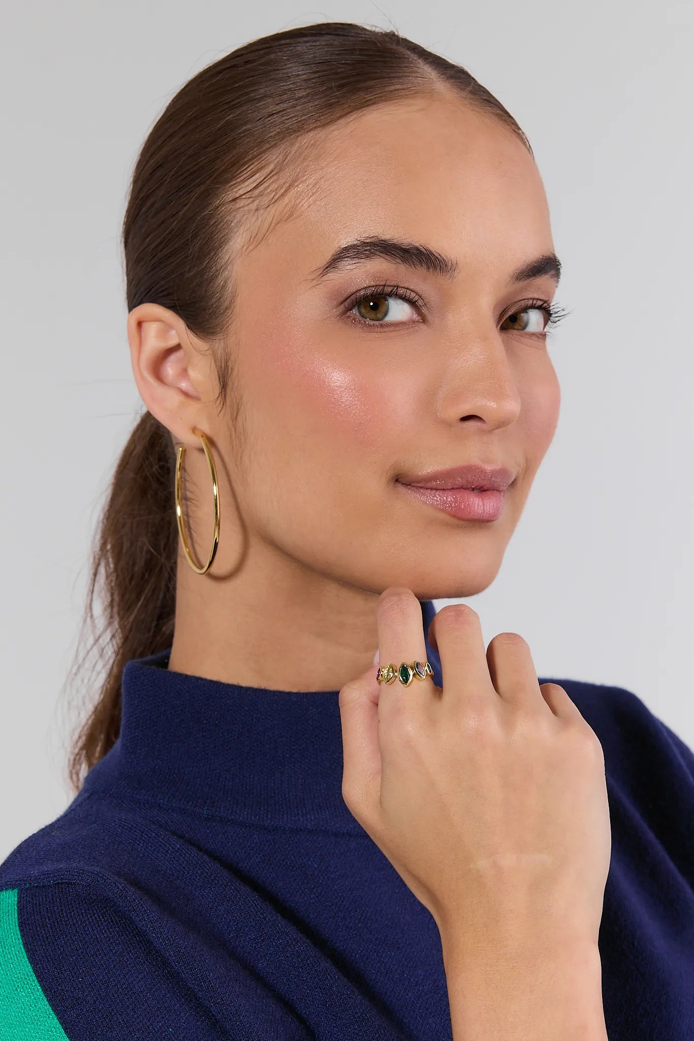 Gold ring with green gemstone Colby Gold Multi Stone Ring on a white background