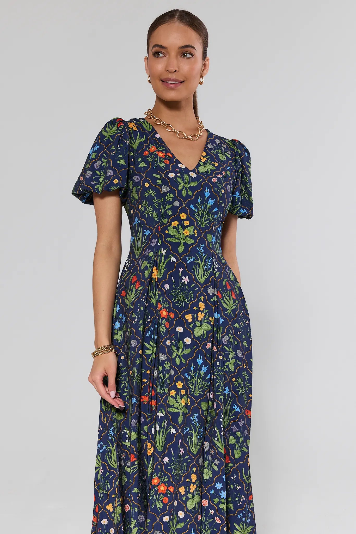 Kaidyn Navy Floral Print Midi Dress