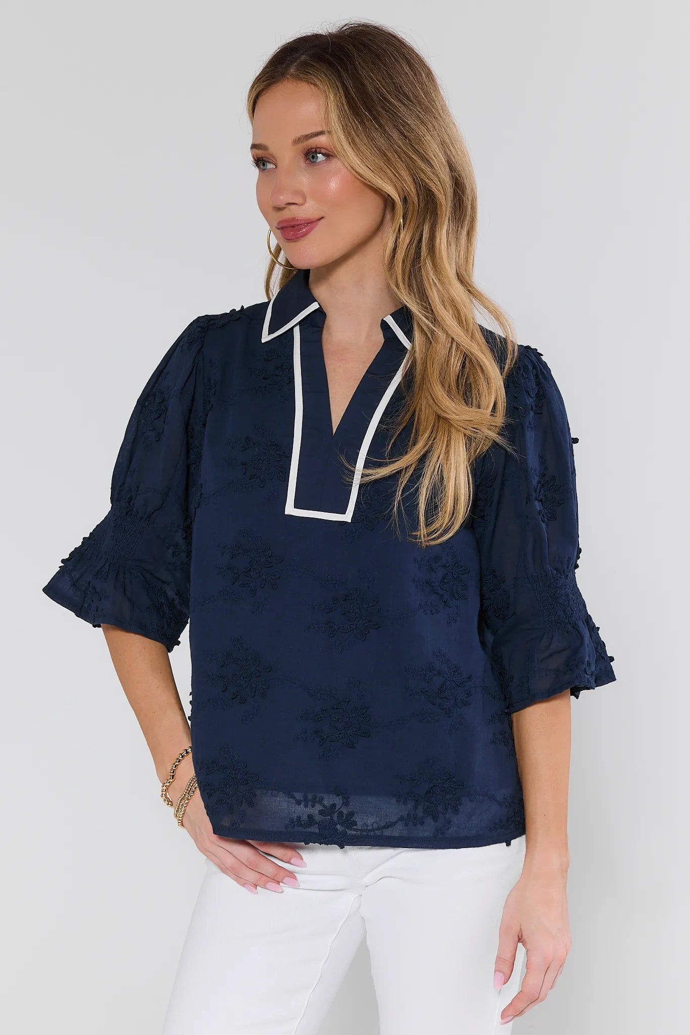 Mary Navy Collared Top | Avara