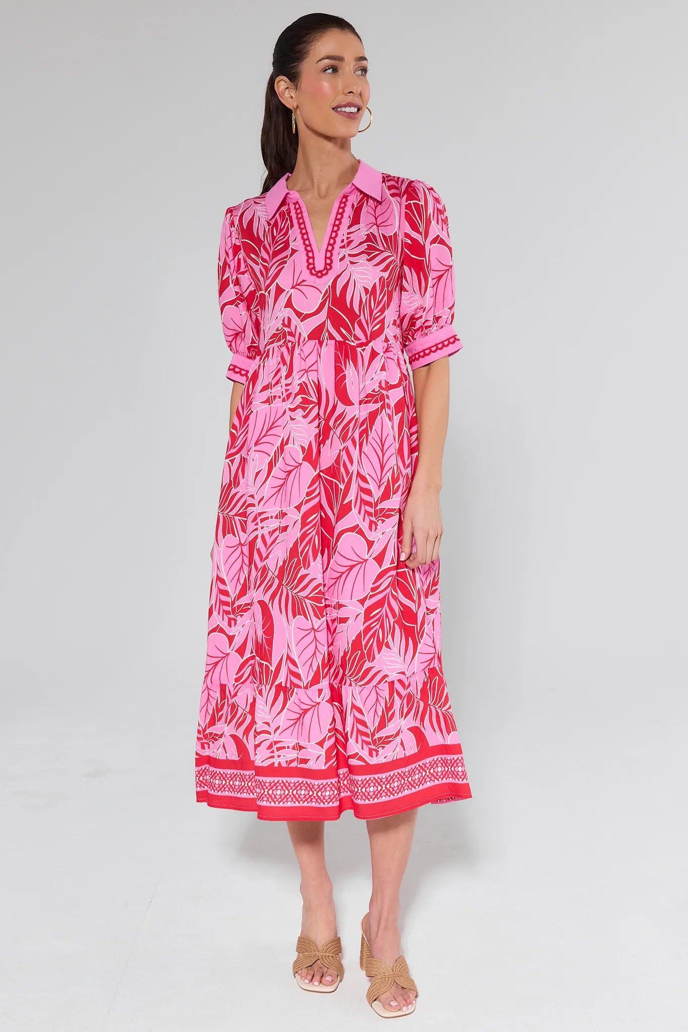 Gale Pink Printed Midi Dress