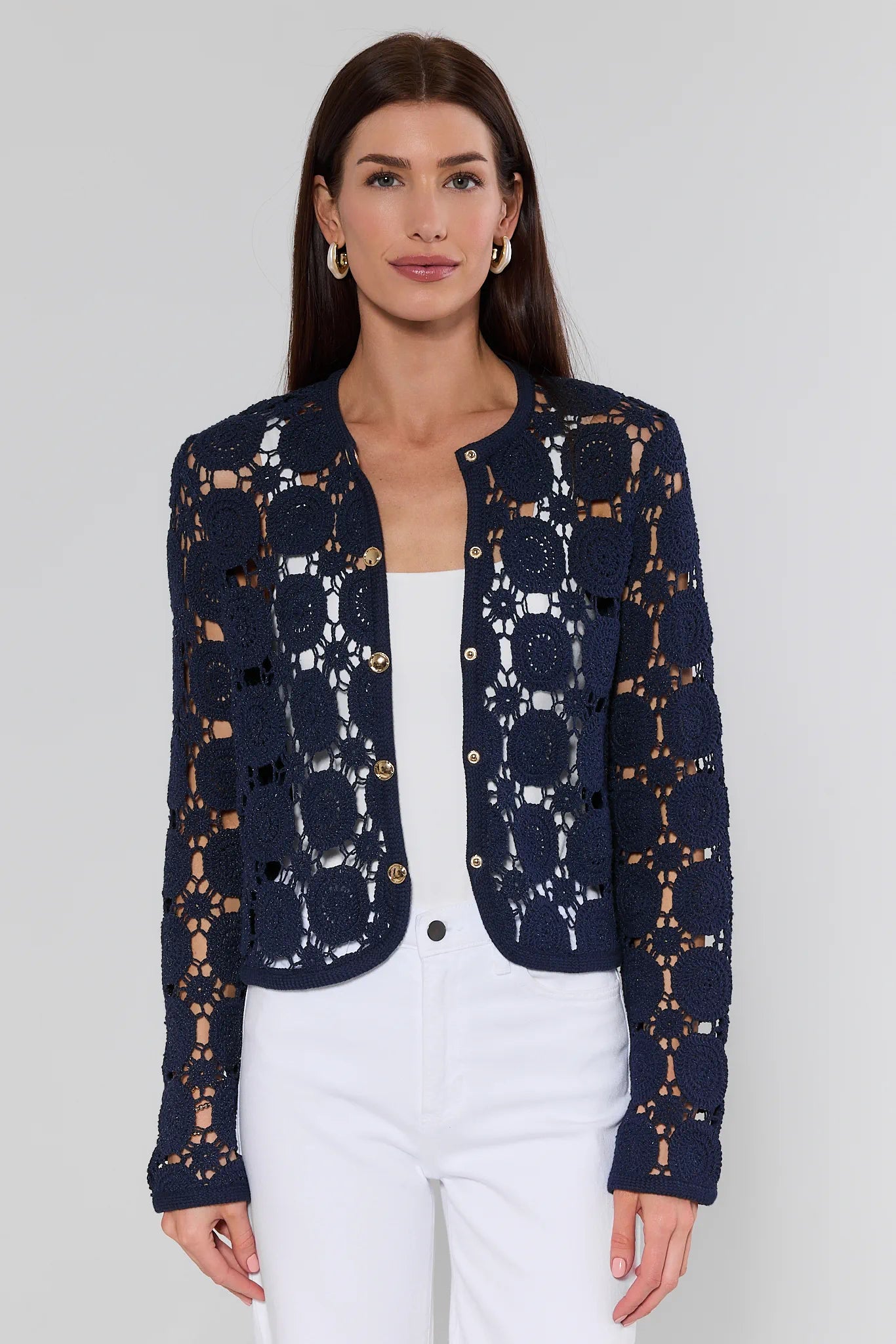 Cassidy Navy Crochet Cardigan | Avara