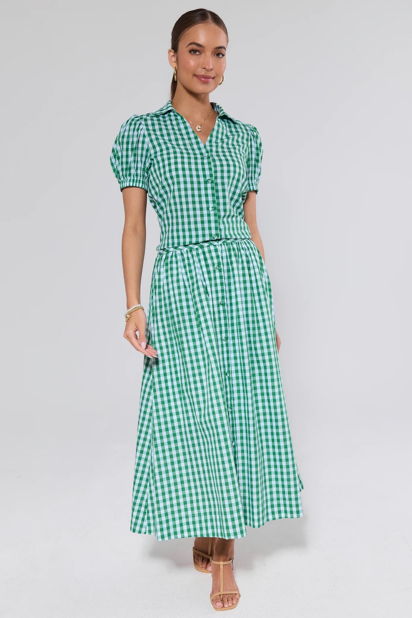 Ivy Green Gingham Midi Skirt