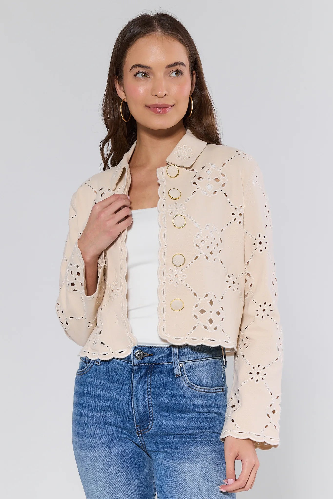 Gina Beige Eyelet Jacket