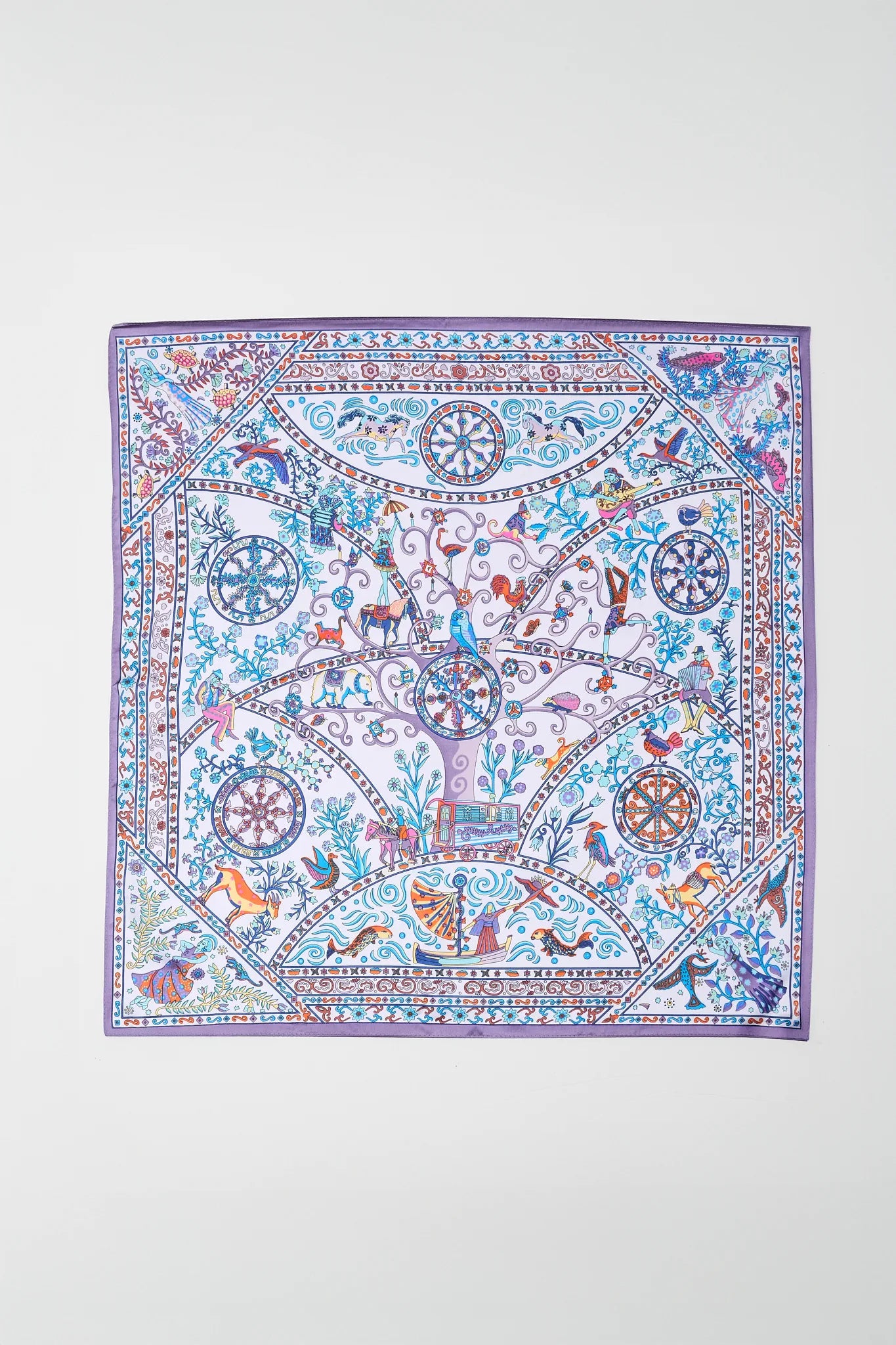 purple patterned scarf on white background