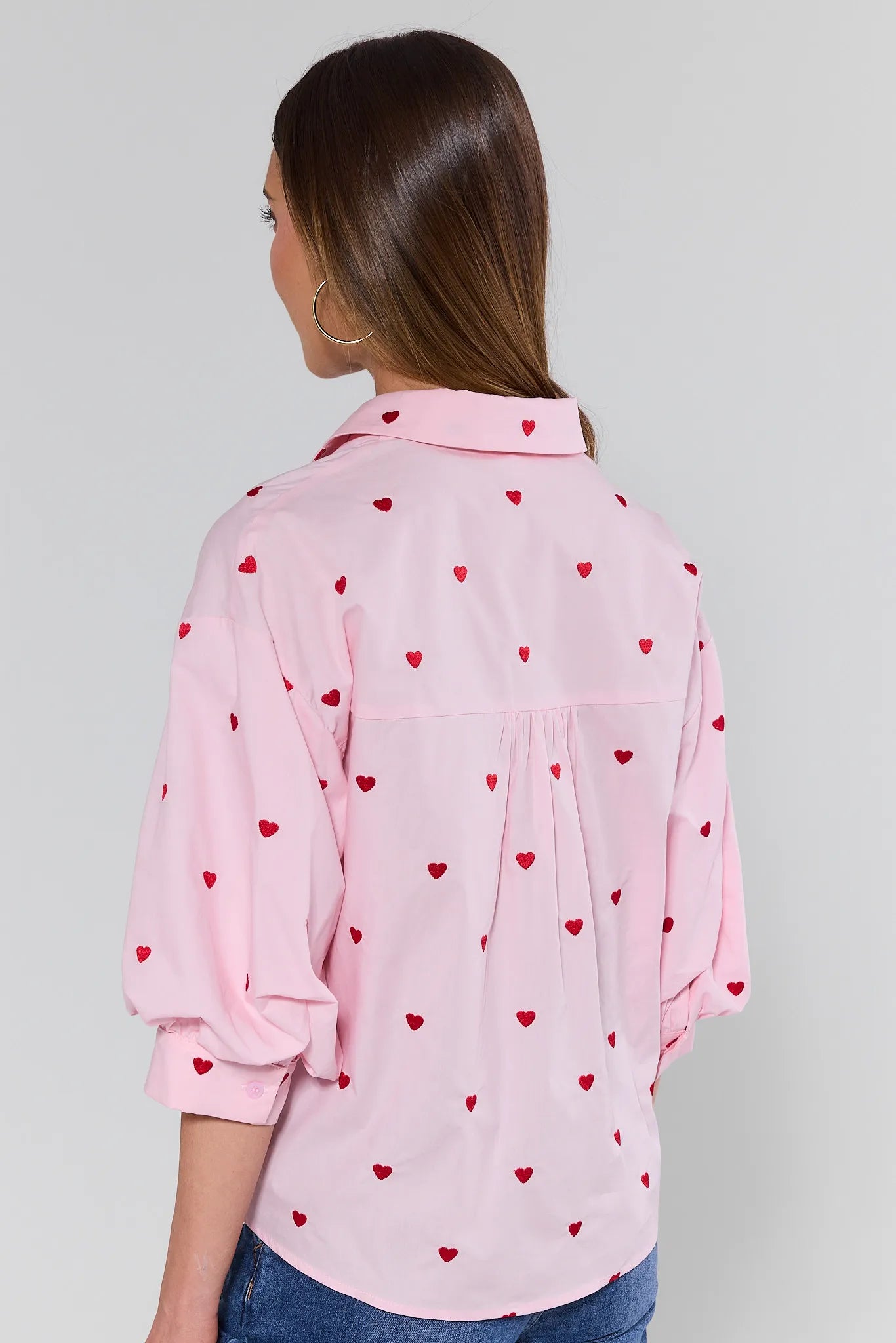 Claudia Pink Heart Button Up Top