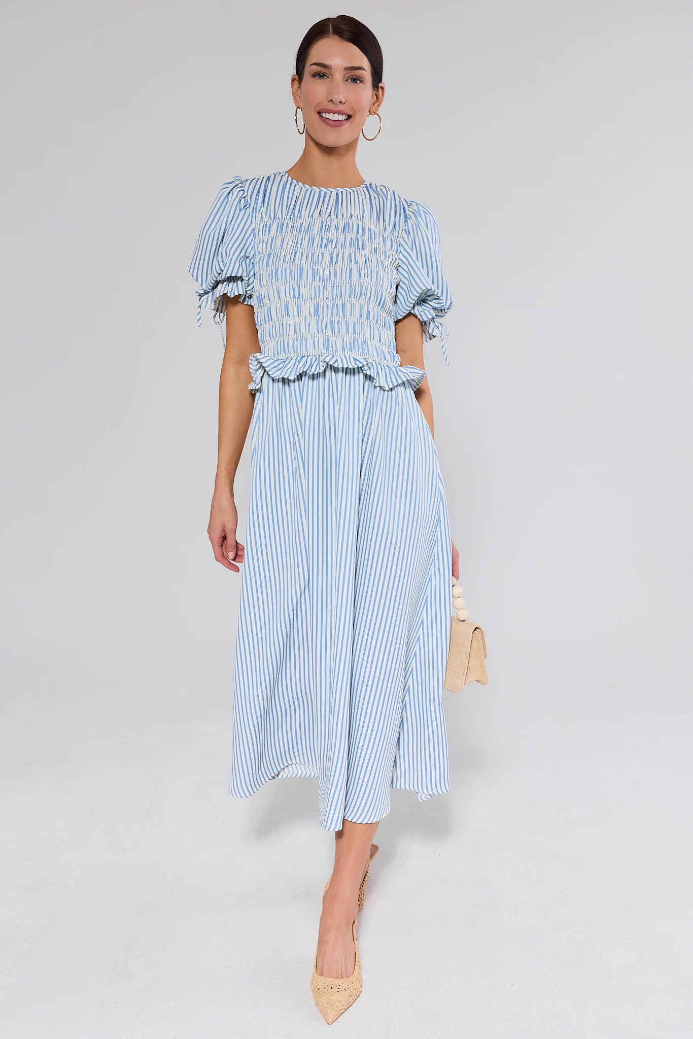 smocked blue dress Skylar Striped Midi Created with a blue Size:4-REG Mono Brown Boots Dresses To