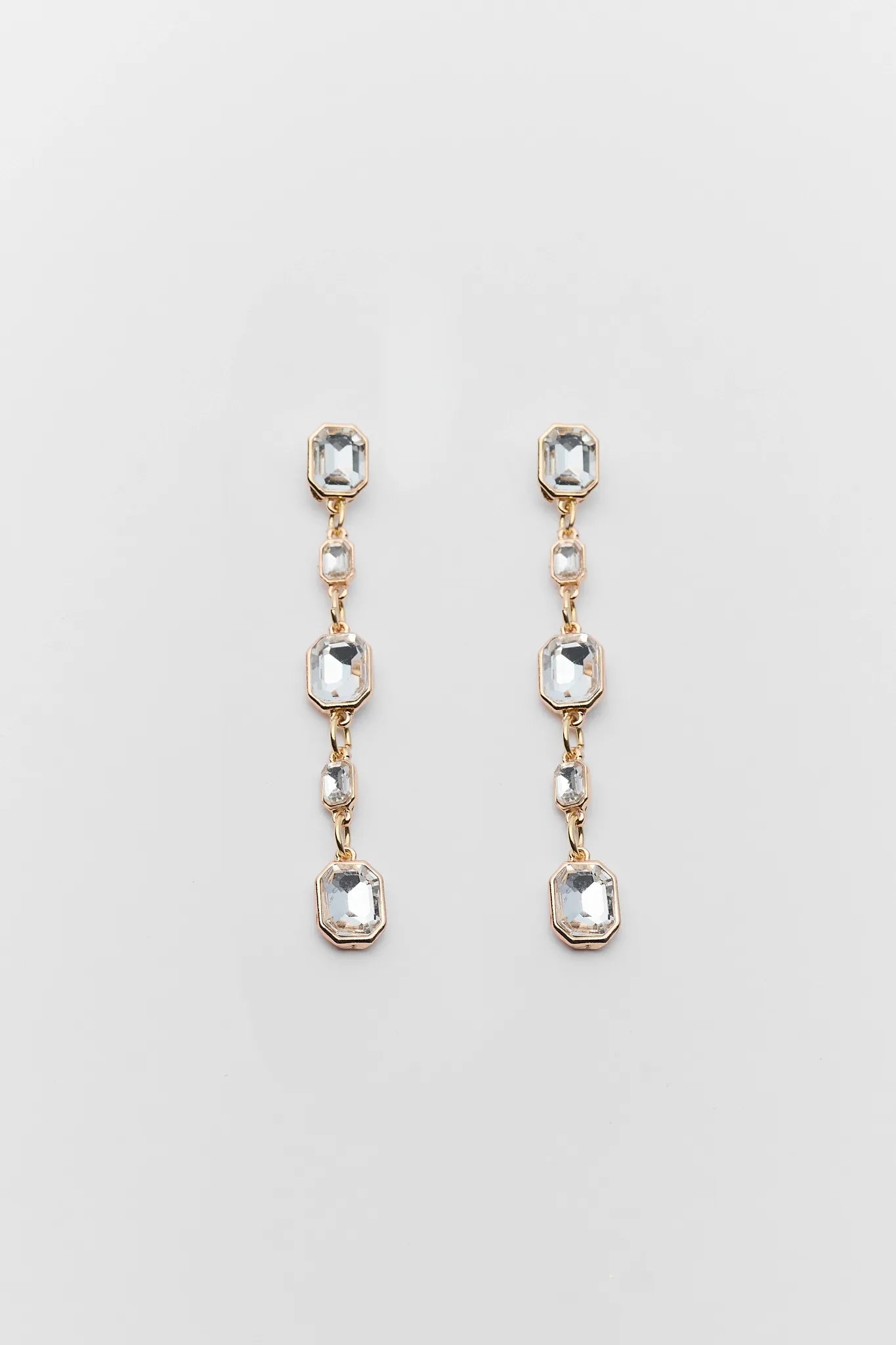 Diana Gold Rhinestone Drop Earrings on white background