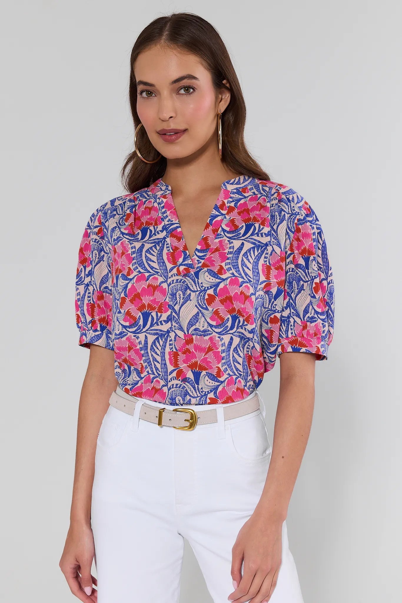 woman wearing Samantha Tan Faux Suede Belt on white background