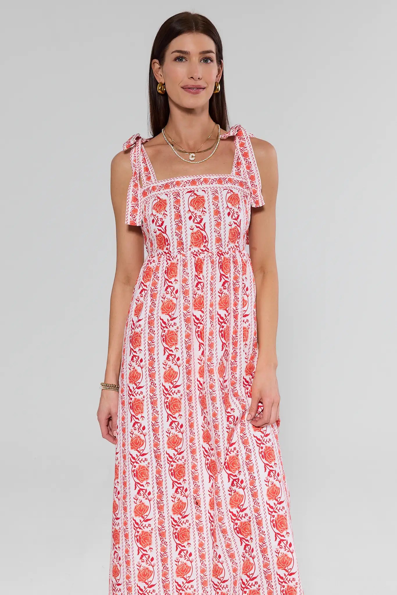 Monica Orange Block Print Midi Dress