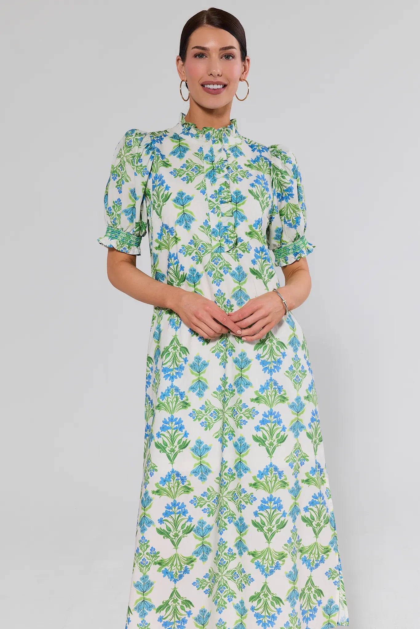 knee length dresses for ladies Elena White Floral Print Midi Dress