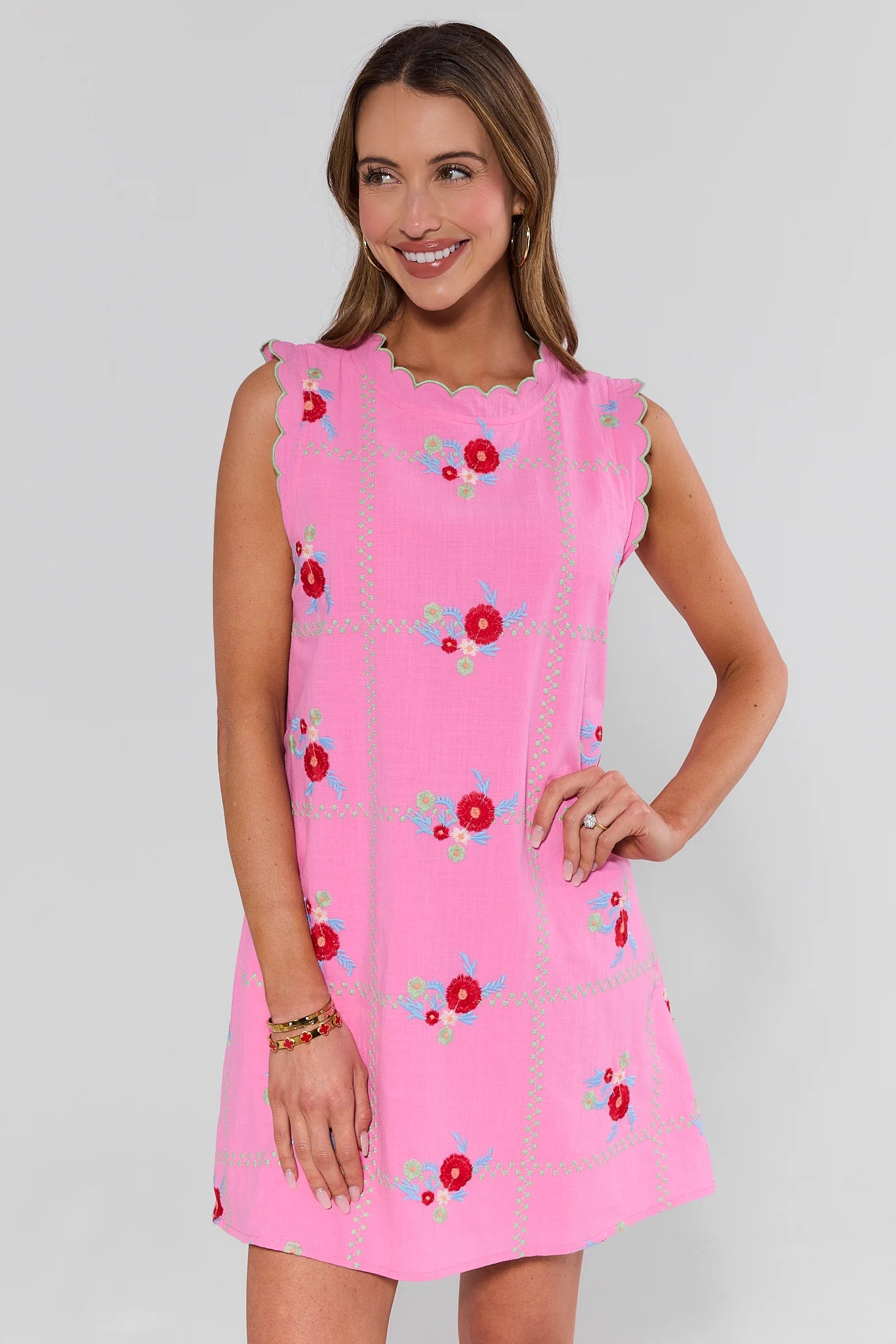 Women's Pink Embroidered Short Dress | Avara