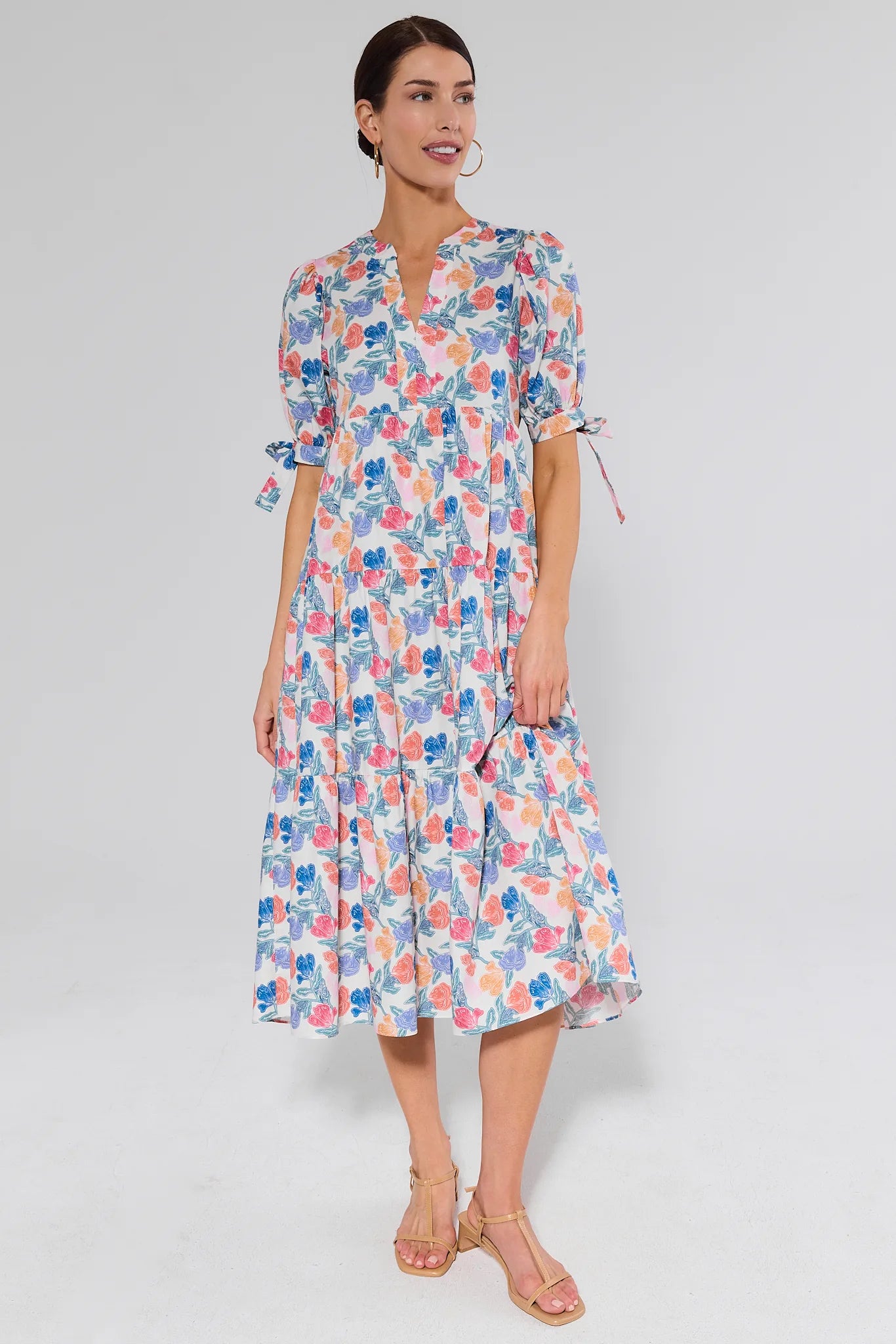 long sleeve floral print midi dress Harriet Multi Printed | Women's Clothing 5% spandex Care instructions New Arrivals: Thrifted Dresses Color:Beach Stripe sku_347780