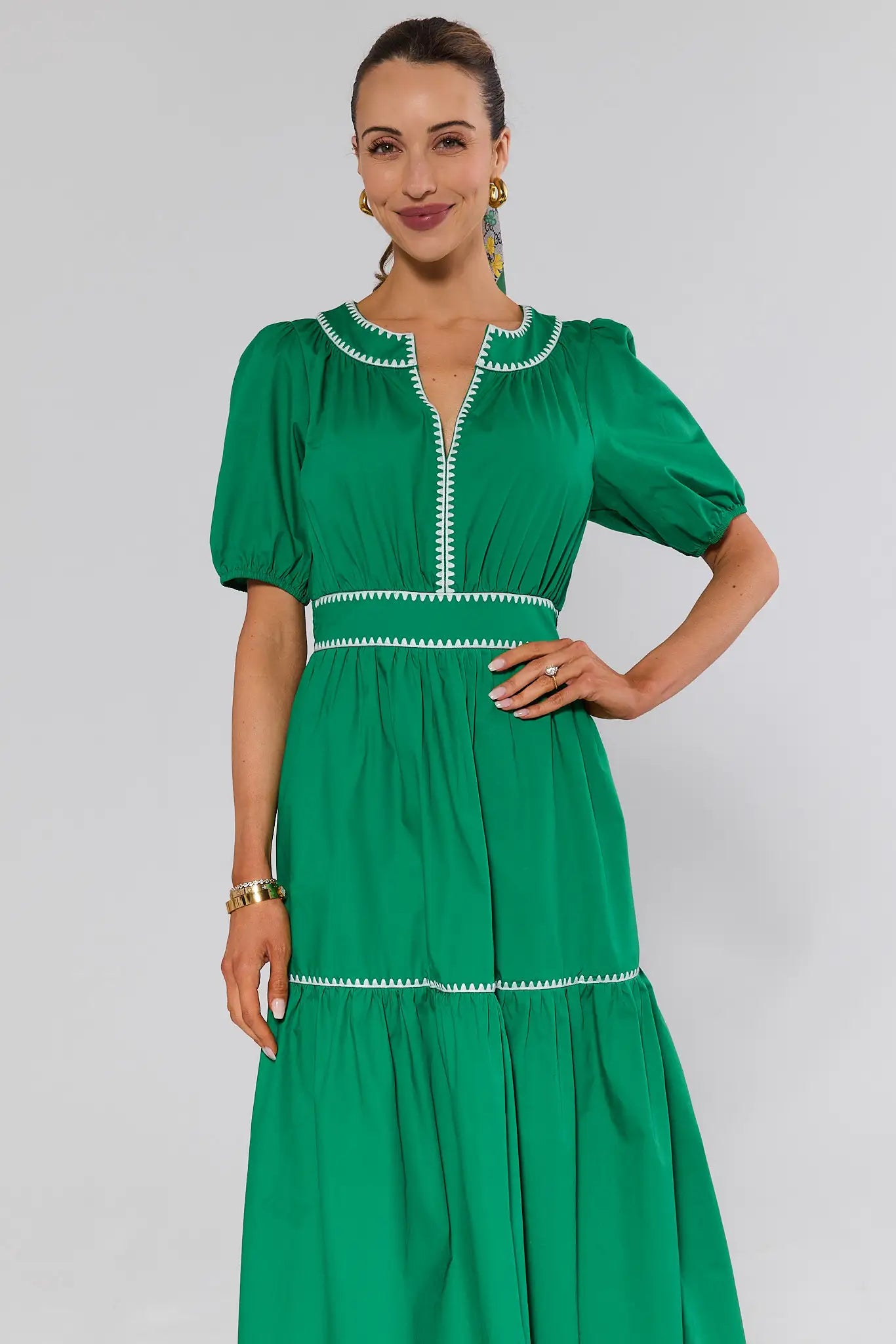 dark olive green maxi dress Corrine Embellished Chiffon Dress in Diana Embellishment Forest Green main image 0