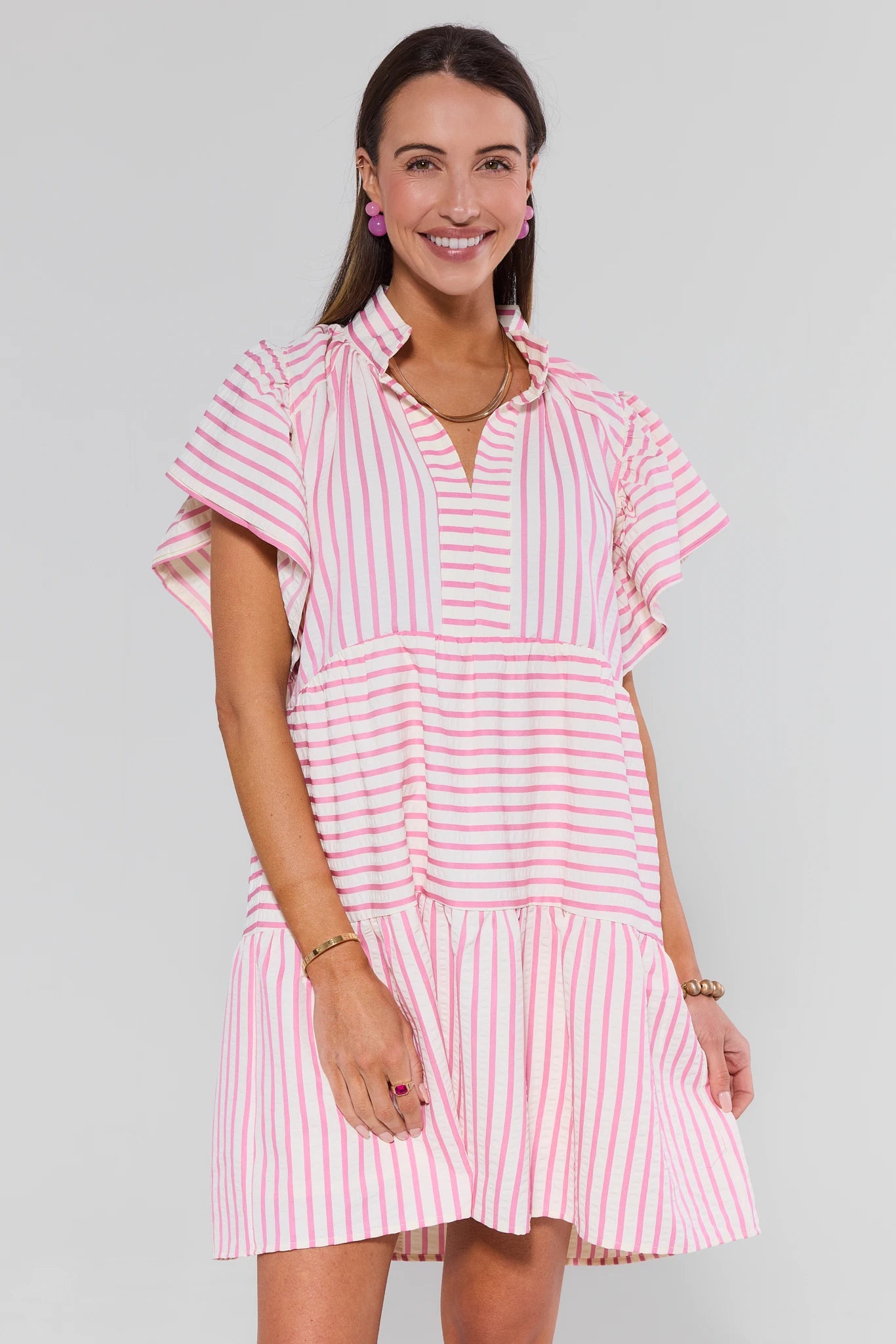pink and white mini dress Lorelei Pink Striped Short Dress | Women's Clothing