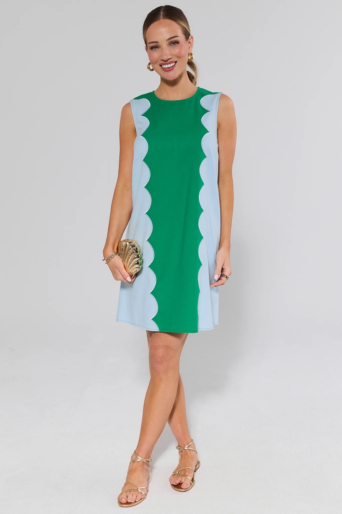Caroline Green Scalloped Short Dress