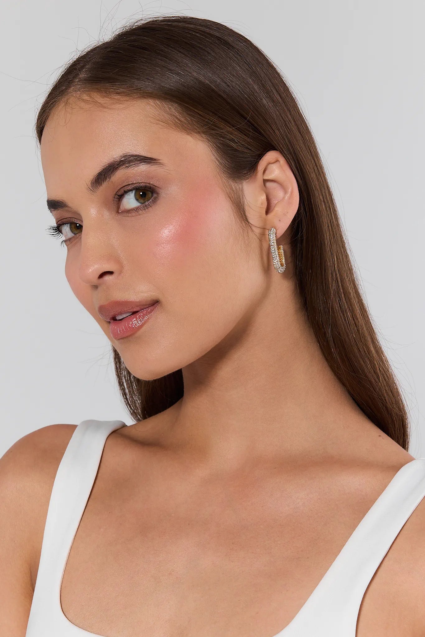 woman wearing Jolie Rhinestone Hoop Earrings