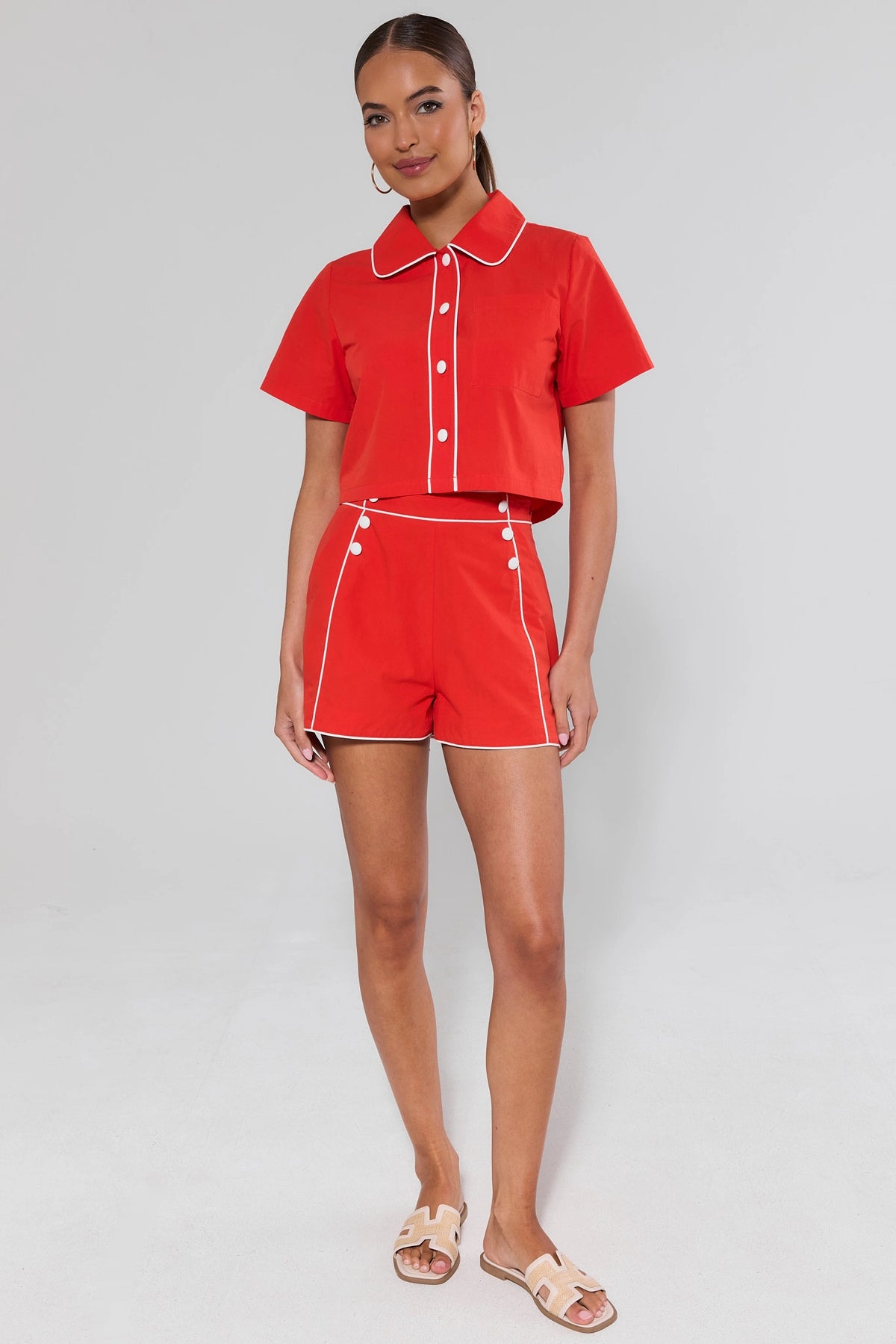 Women's Red Contrast Trim Top | Avara | Avara